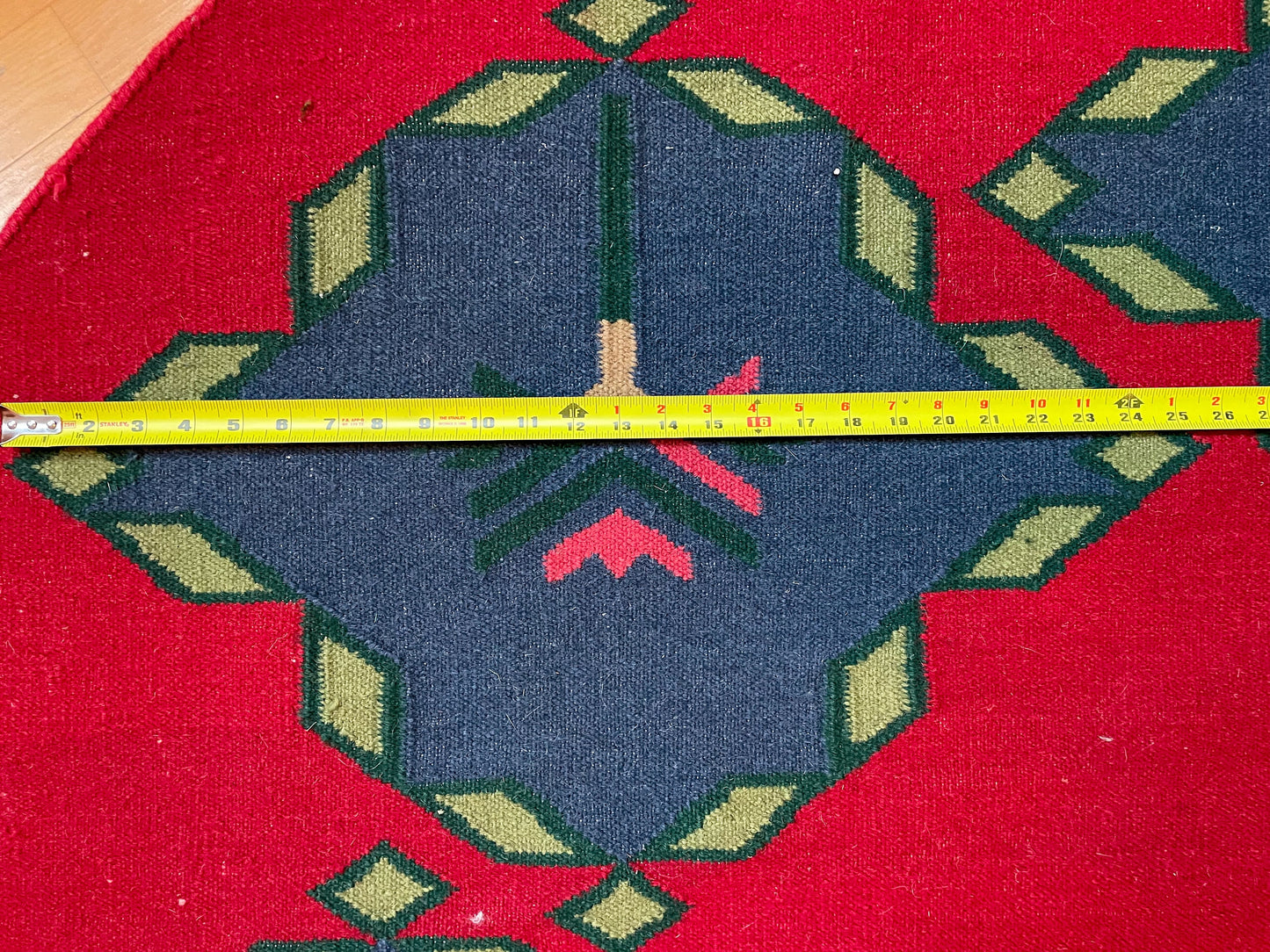 7 Foot Circle Carpet - Handwoven Wool Geometric Area Rug - Vintage Kilim Rug