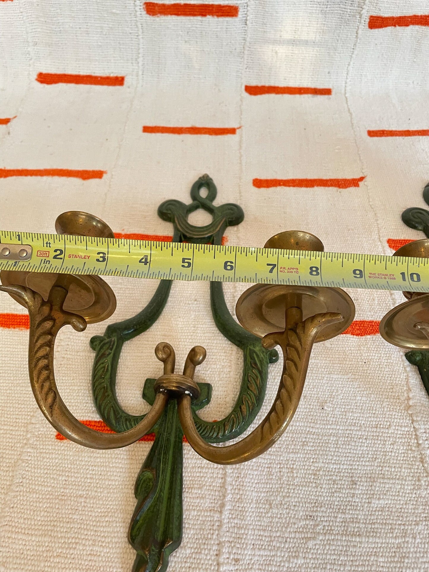 Pair of Brass Wall Sconces - Wall Mounted Double Arm Candle Holder - Vintage Candle Holder