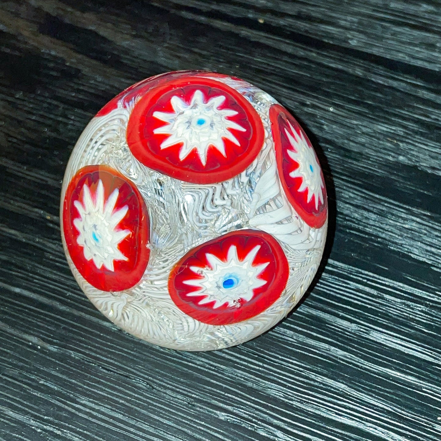 Millefiori Glass Paperweight - Vintage - Latticino - Millefiori on White Lace - Murano Glass Paperweight Mid-Century Modern