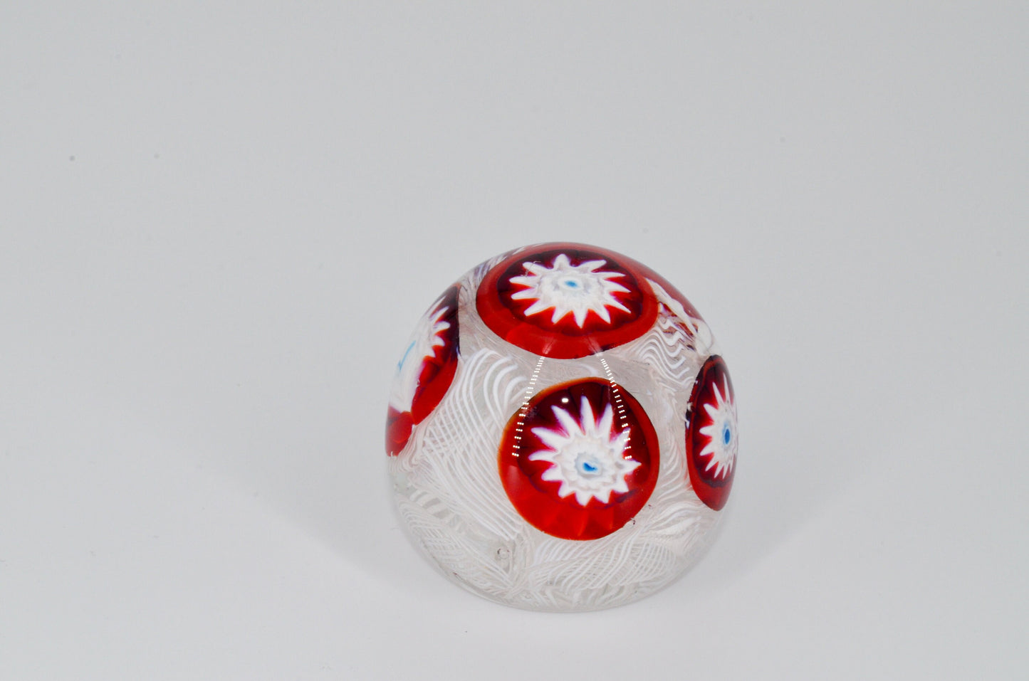 Millefiori Glass Paperweight - Vintage - Latticino - Millefiori on White Lace - Murano Glass Paperweight Mid-Century Modern