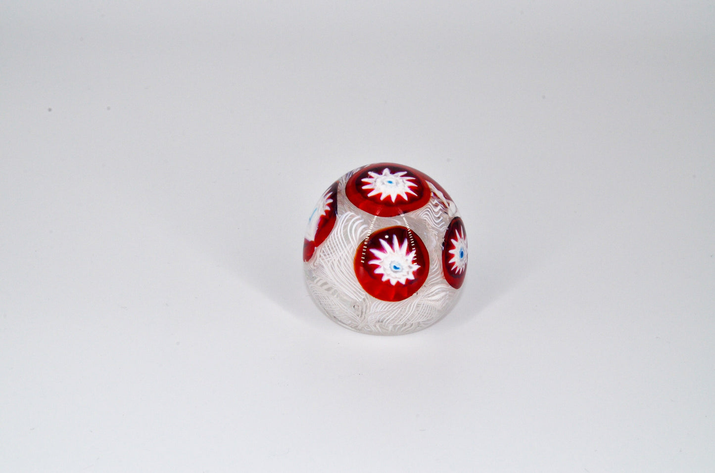 Millefiori Glass Paperweight - Vintage - Latticino - Millefiori on White Lace - Murano Glass Paperweight Mid-Century Modern