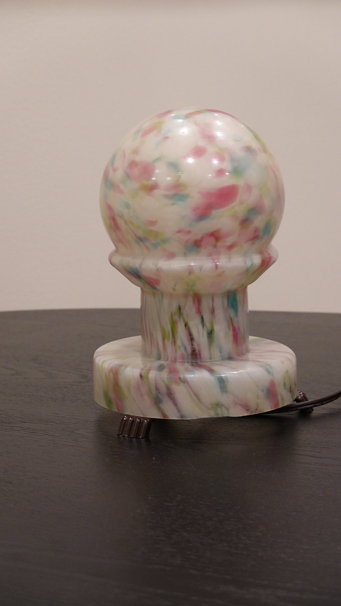 RESERVED Vintage Blown Glass Table Lamp - Ball & Post - Bakelite Base - Frosted Blown Glass - Made in Czechoslovakia and the UK