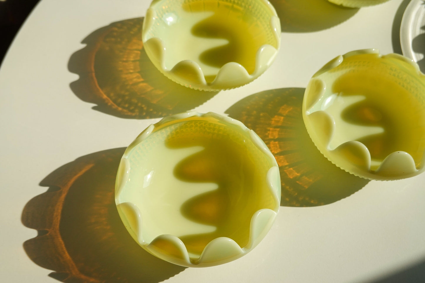 RARE Early 1910's - 1920's Cambridge Weatherford Custard Glass Berry Bowl Set - Opaline Glass, Uranium Glass - Glows under UV Light