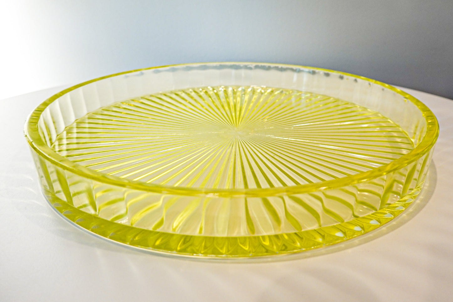 Heavy Vaseline Glass 12 Round Tray - Uranium Glass