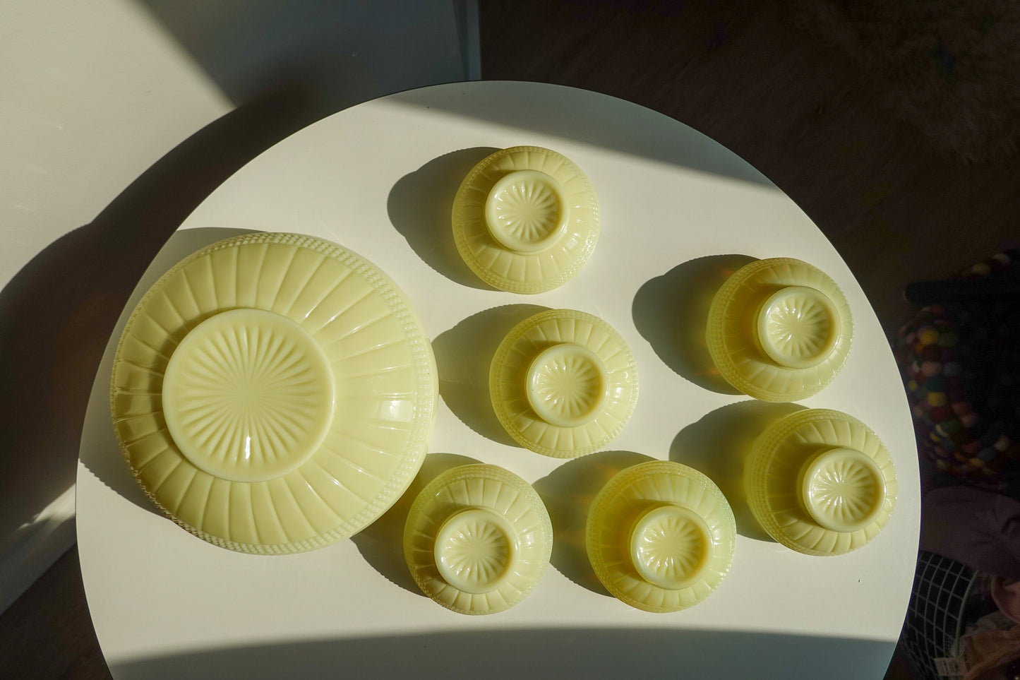 RARE Early 1910's - 1920's Cambridge Weatherford Custard Glass Berry Bowl Set - Opaline Glass, Uranium Glass - Glows under UV Light
