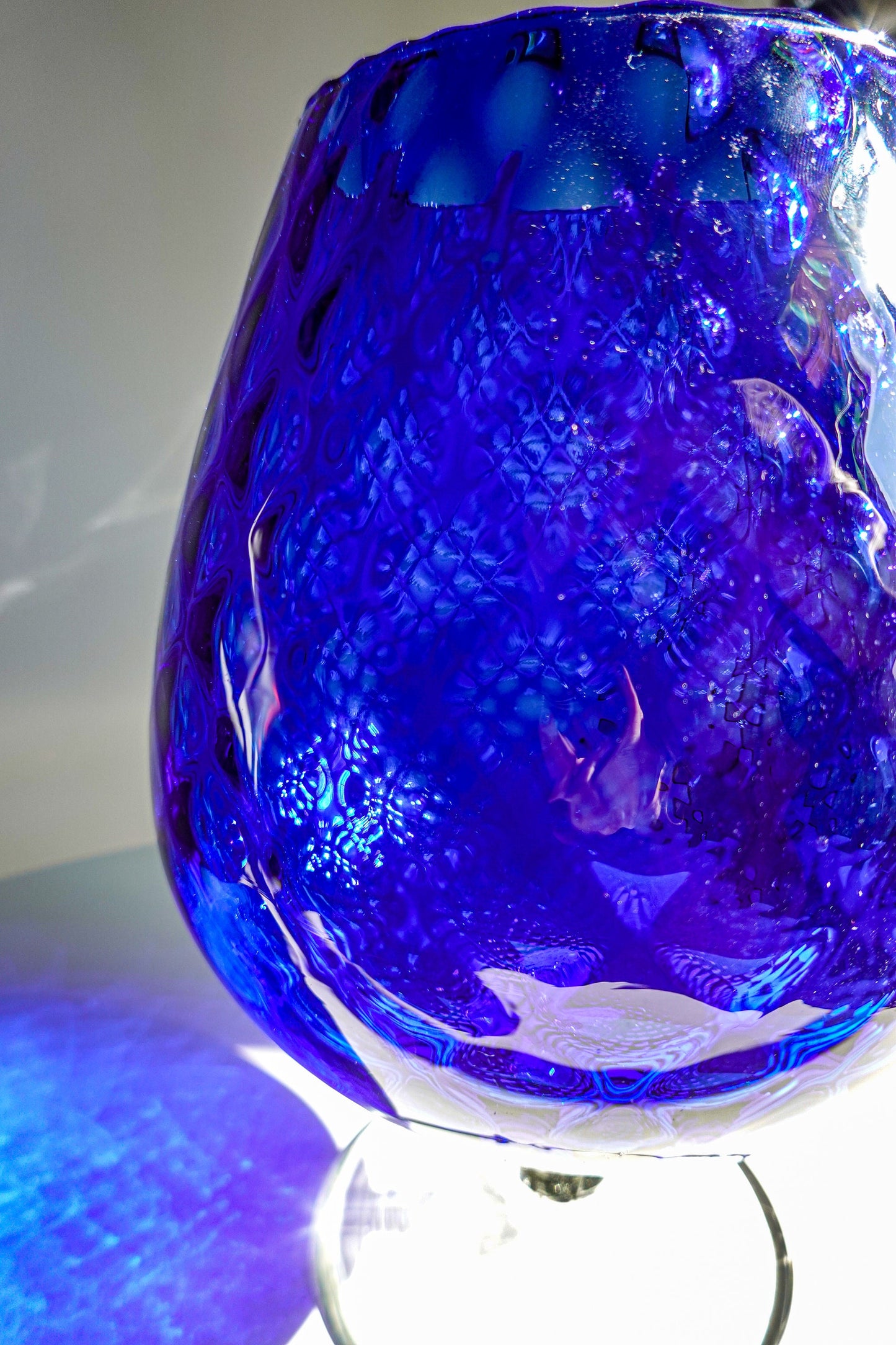 60's Vintage Italian Empoli Vase - Large Optical Glass - Footed Glass with Relief Pattern - Cobalt Blue Vase