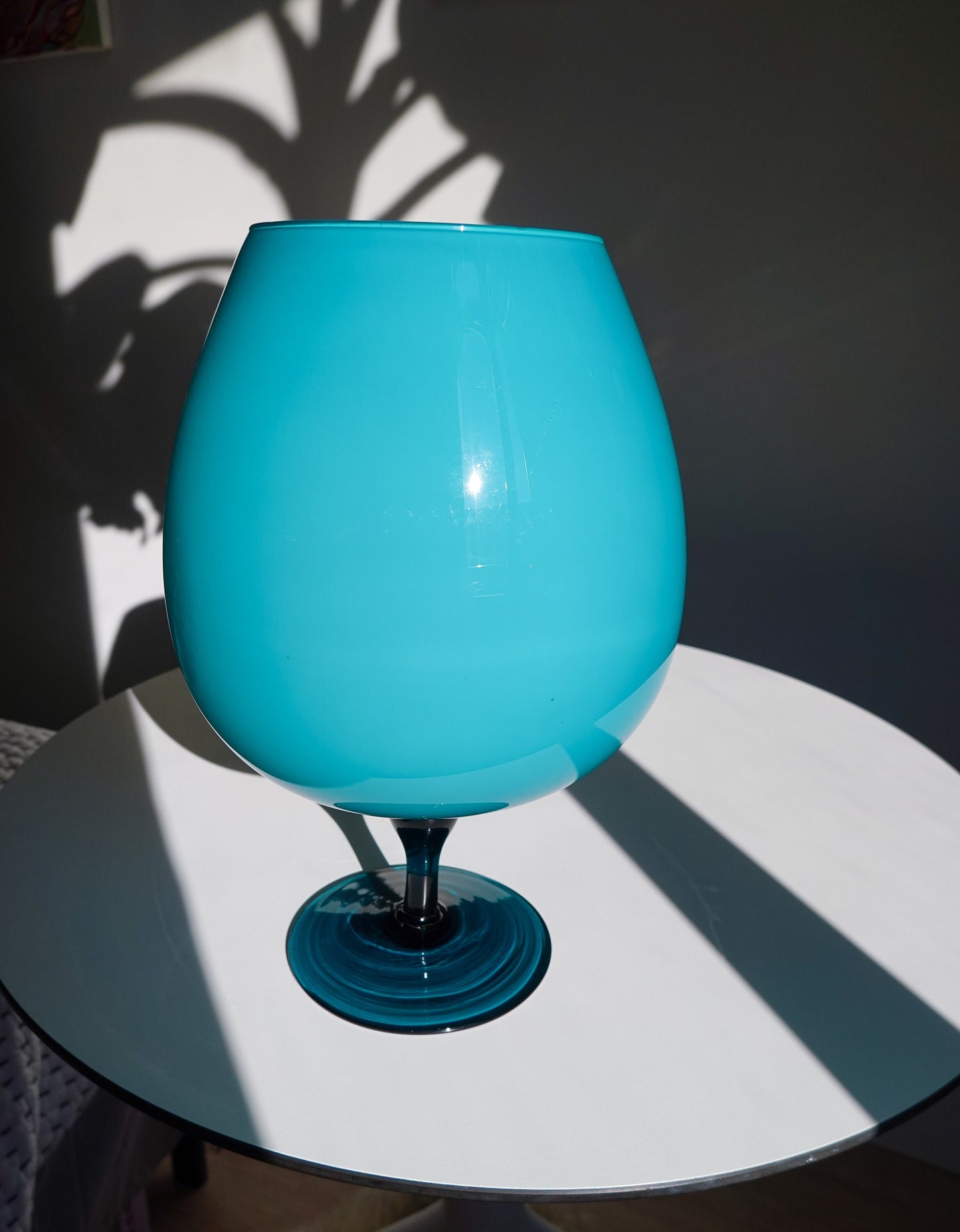 60's Vintage Italian Empoli Vase - Teal Opaline Glass - Footed Vase - Peacock Teal Vintage Vase