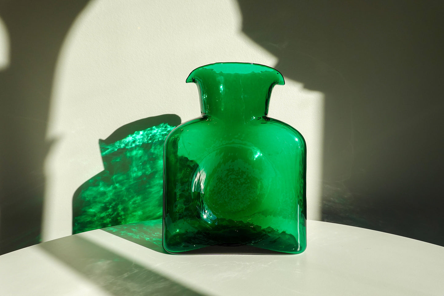 Blenko Water Pitcher 384 - Vintage Green Glass - Textured Seeded Glass Carafe - Double Spout - Decanter Vase