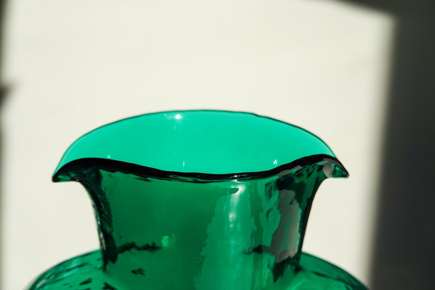 Blenko Water Pitcher 384 - Vintage Green Glass - Textured Seeded Glass Carafe - Double Spout - Decanter Vase