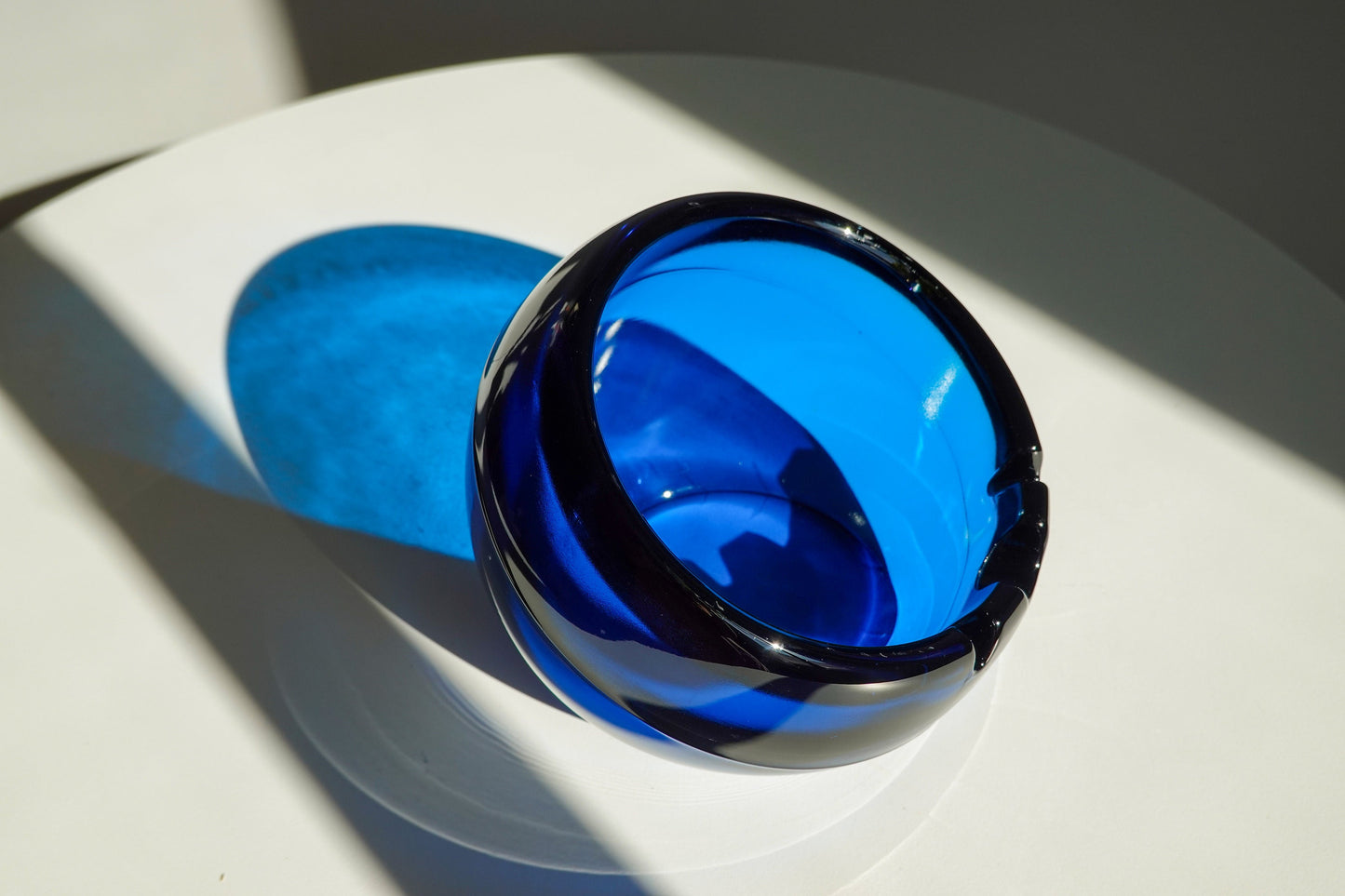 60's Cobalt Optical Glass Ashtray - Orb Ashtray - Space Age Ashtray