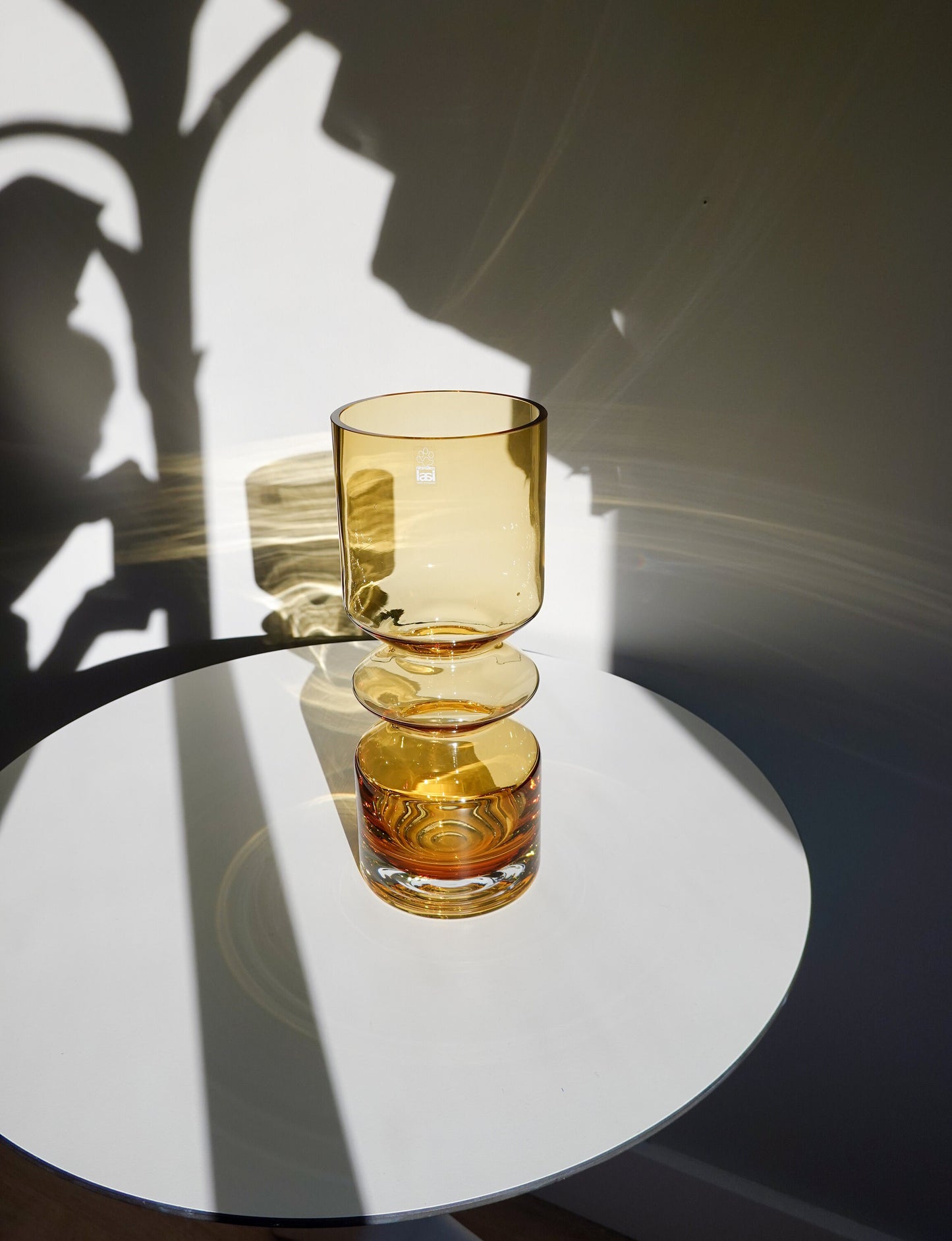 70's Riihimaen Lasi Oy Finland Vase - Hooped Glass Vase - Tall Amber Glass Vase