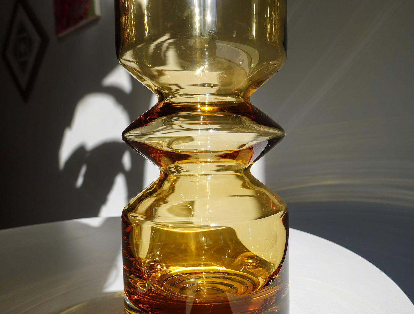 70's Riihimaen Lasi Oy Finland Vase - Hooped Glass Vase - Tall Amber Glass Vase