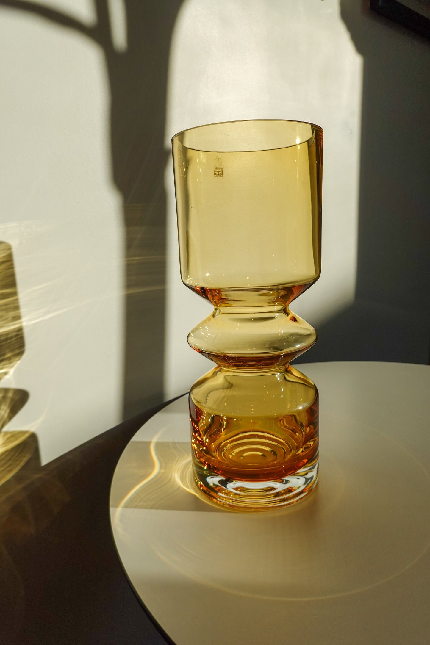 70's Riihimaen Lasi Oy Finland Vase - Hooped Glass Vase - Tall Amber Glass Vase