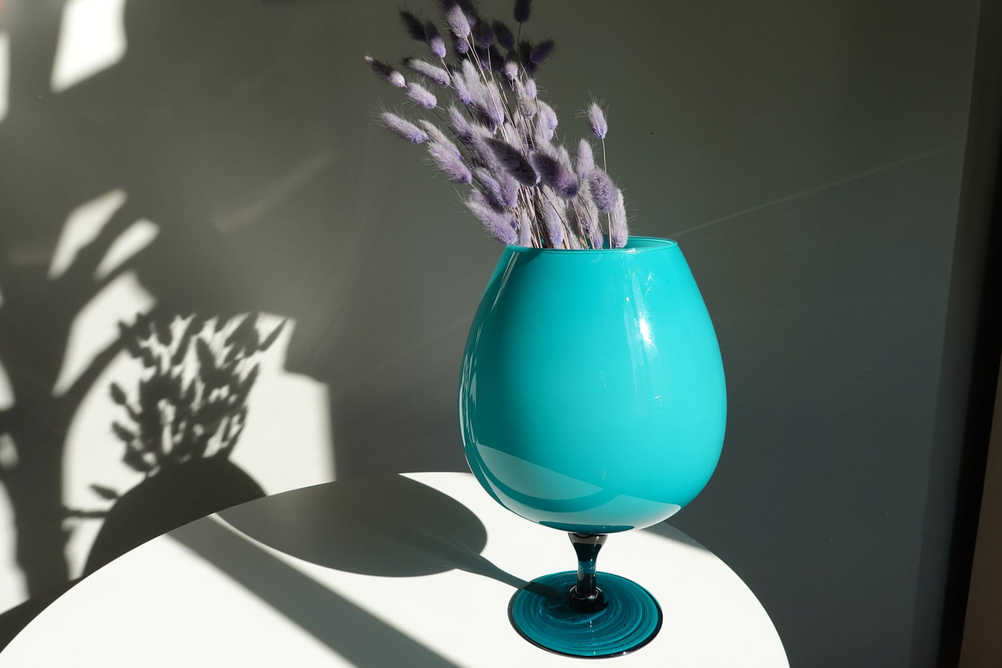 60's Vintage Italian Empoli Vase - Teal Opaline Glass - Footed Vase - Peacock Teal Vintage Vase