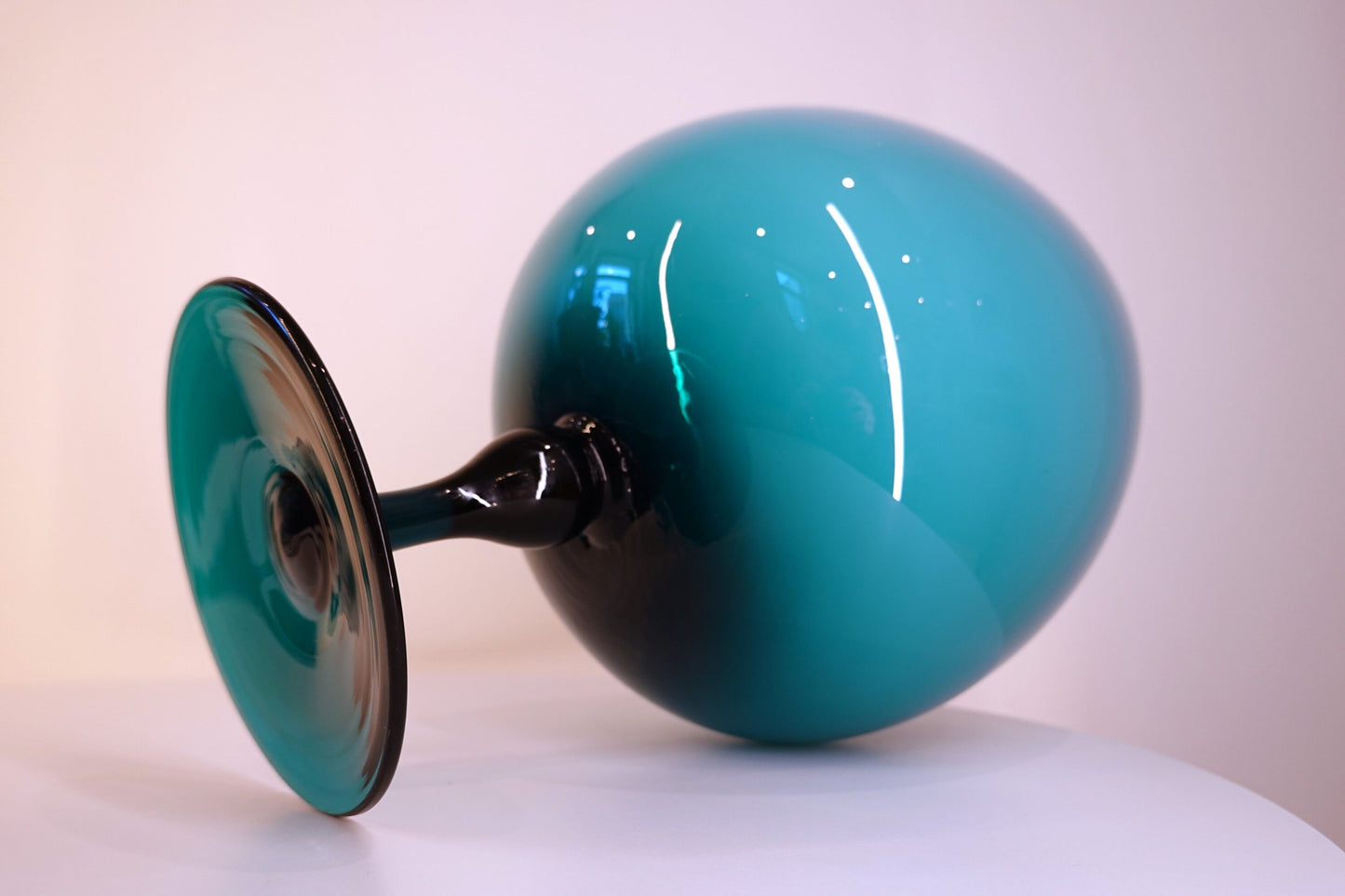 60's Vintage Italian Empoli Vase - Teal Opaline Glass - Footed Vase - Peacock Teal Vintage Vase
