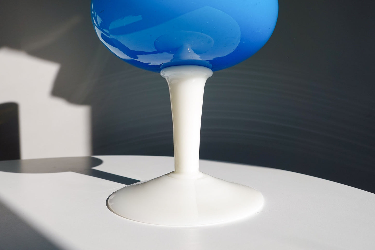 60's Opaline Glass - Tall Footed White and Blue Blown Glass Vase - Super Tall Vase - Vintage Empoli Vase