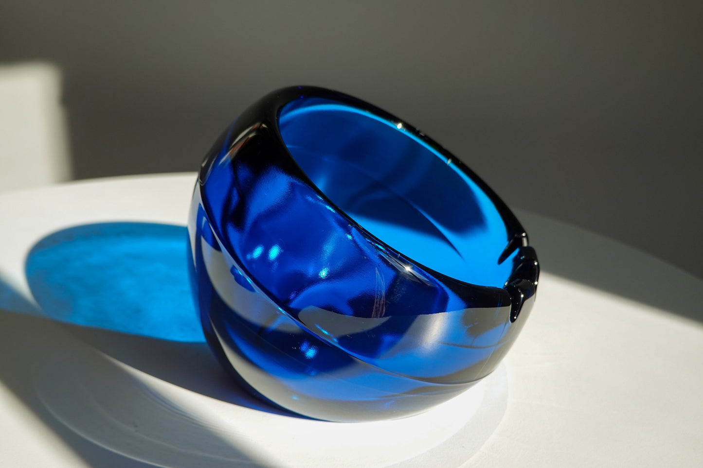 60's Cobalt Optical Glass Ashtray - Orb Ashtray - Space Age Ashtray