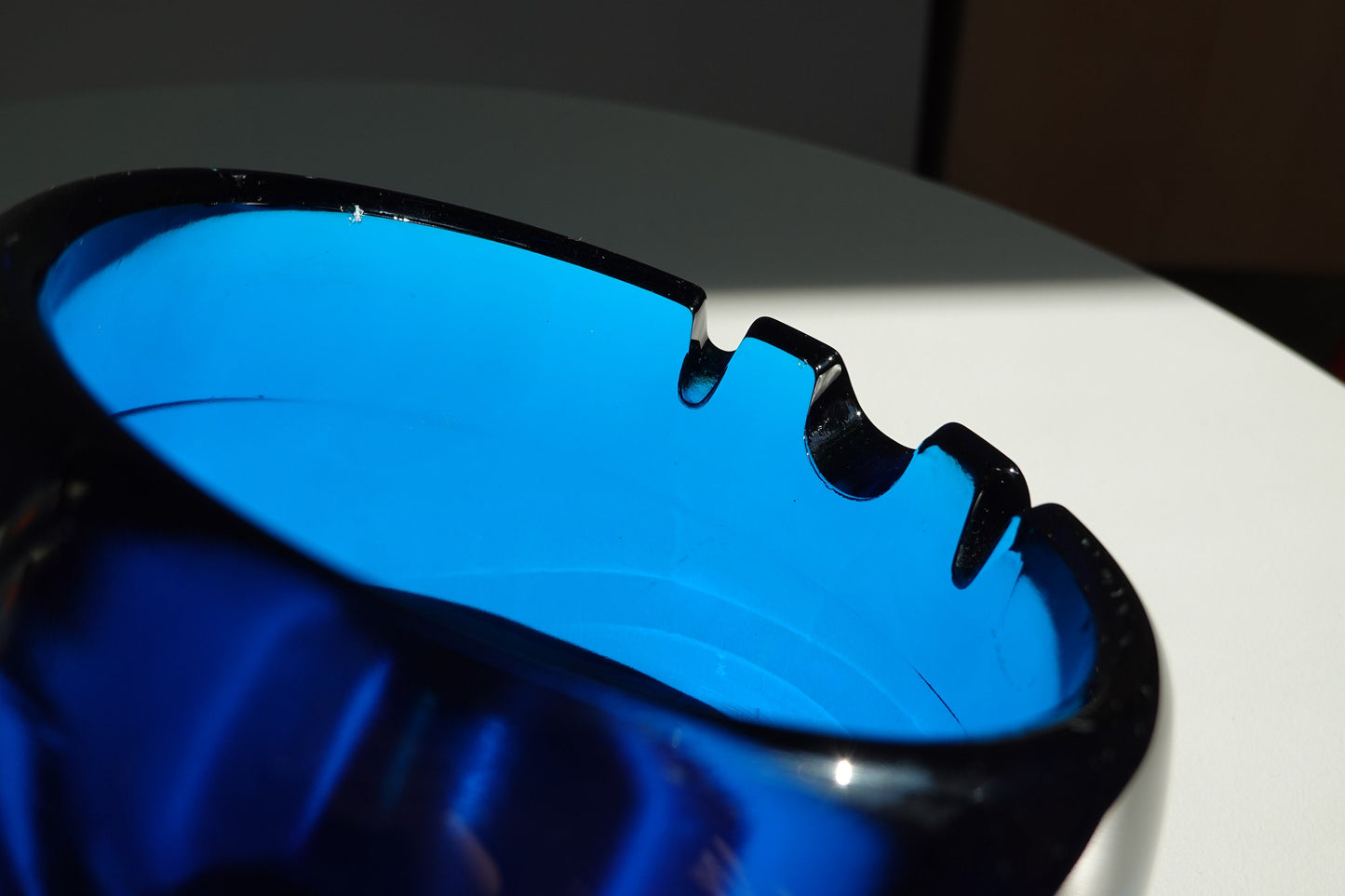 60's Cobalt Optical Glass Ashtray - Orb Ashtray - Space Age Ashtray