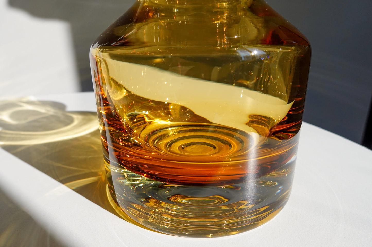 70's Riihimaen Lasi Oy Finland Vase - Hooped Glass Vase - Tall Amber Glass Vase