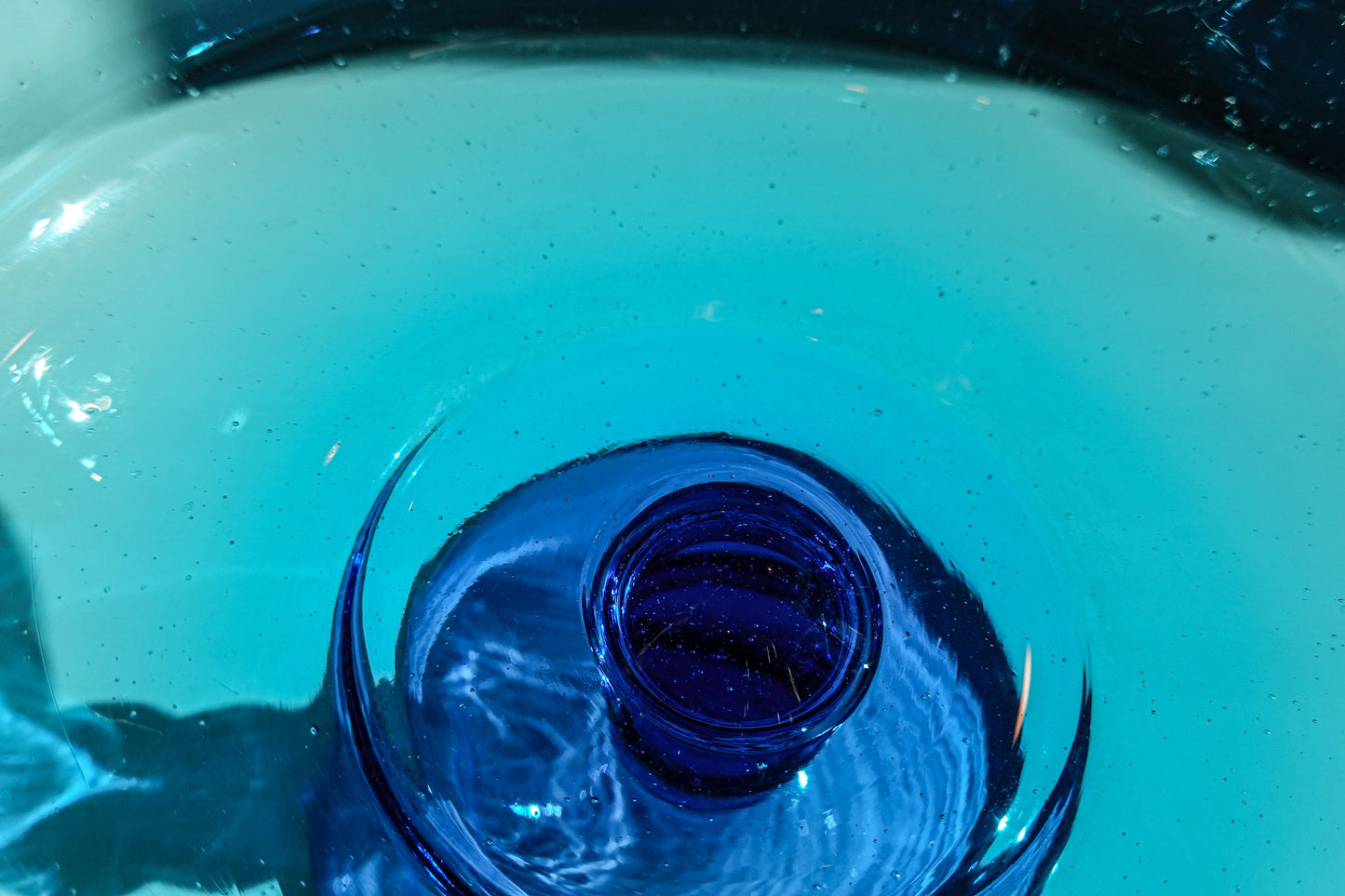 60's Peacock Blue Footed Candy Bowl - Vintage Pedestal Vessel with Controlled Bubbles - Turquoise Glass Bowl Compote