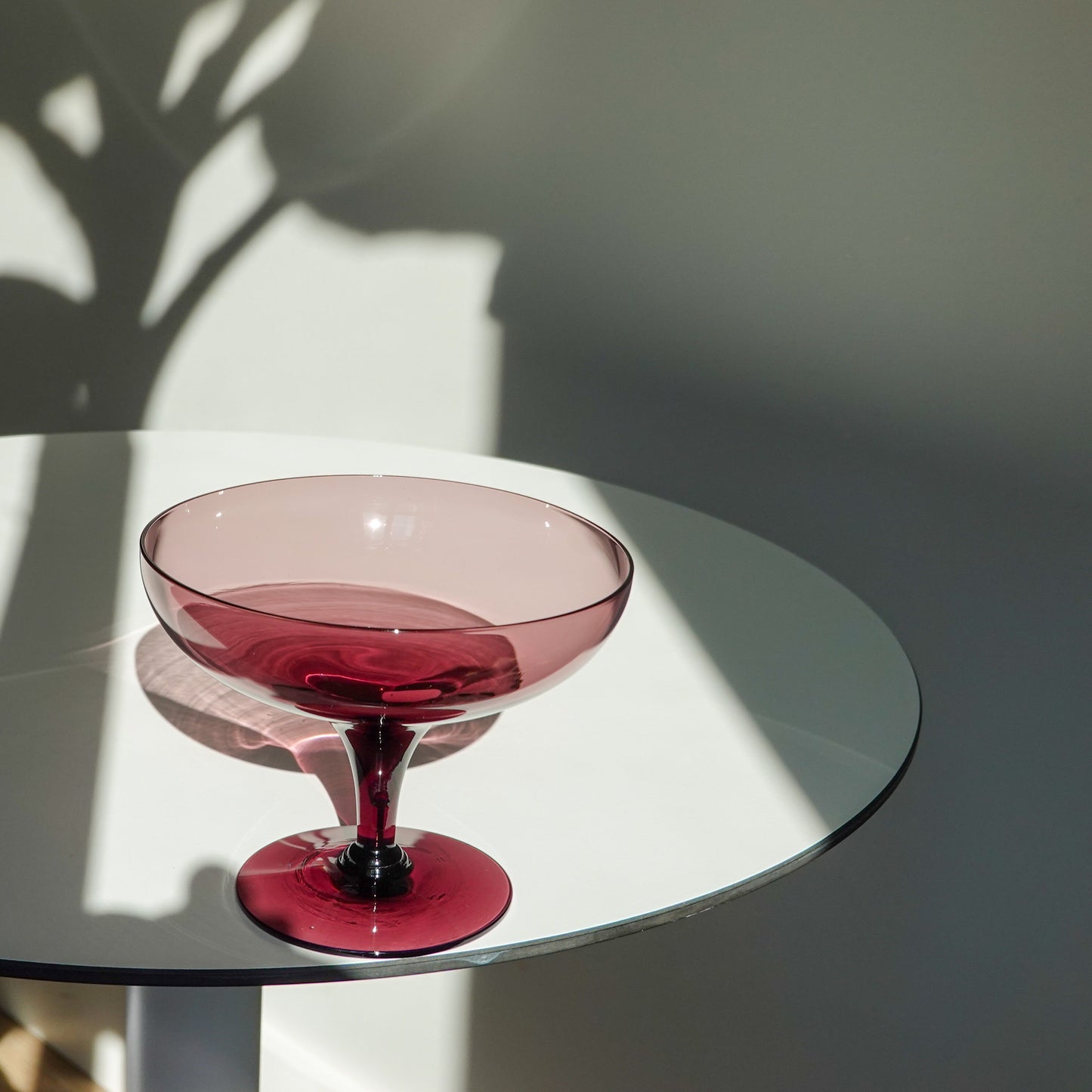 60's Glass Compote - Plum Purple Glass Footed Dish - Vintage Footed Bowl
