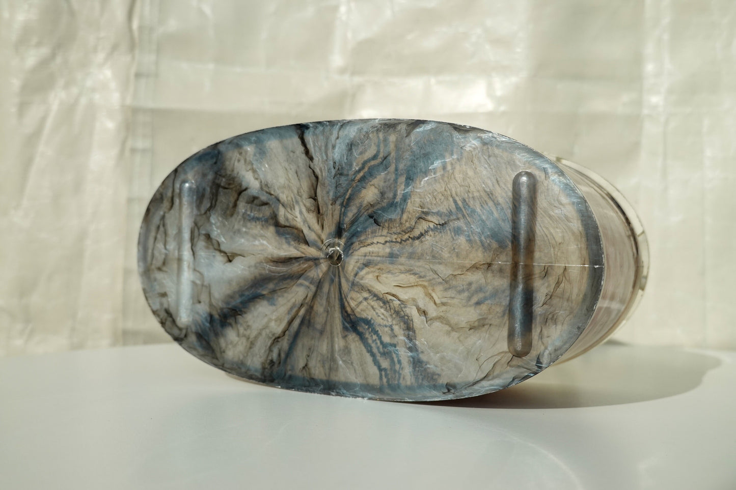 50's Pearlized Lucite Purse - Oval Box Bag with Carved Details - Vintage Taffeta Acrylic Bag by Charles Kahn