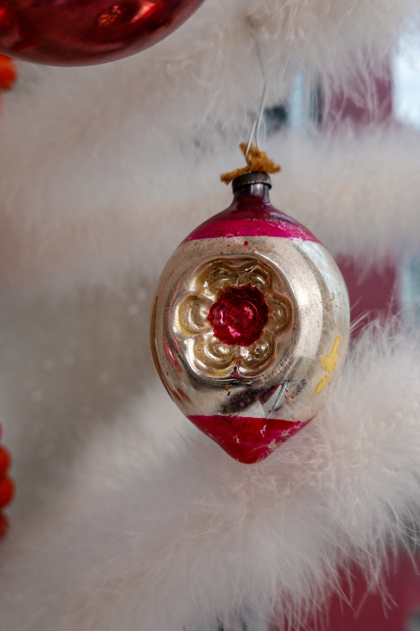 40's Christmas Ornaments - Set of 12 Assorted Pink Vintage Shiny Brite Xmas Ornaments - Hand Painted Glass, Triple Indent, Bell, Stripe