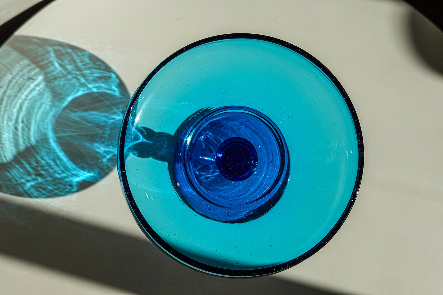 60's Peacock Blue Footed Candy Bowl - Vintage Pedestal Vessel with Controlled Bubbles - Turquoise Glass Bowl Compote