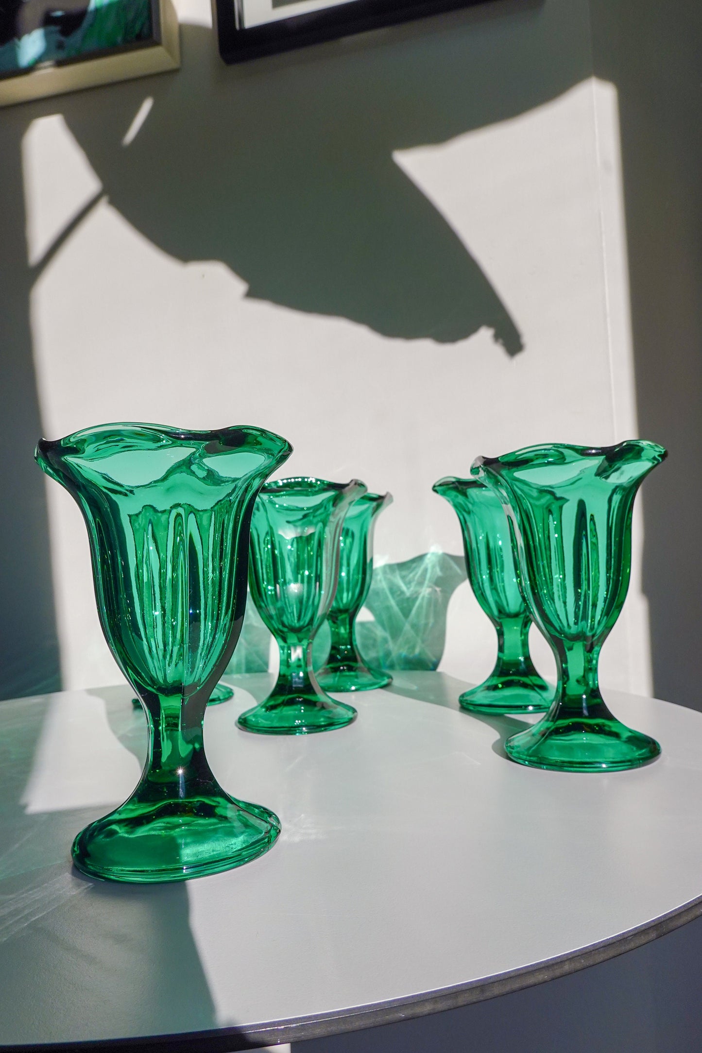 70's Emerald Green Glasses - Tulip Shape - Footed Cup - Sundae or Malt Glasses - Set of 4 Vintage Green Glasses