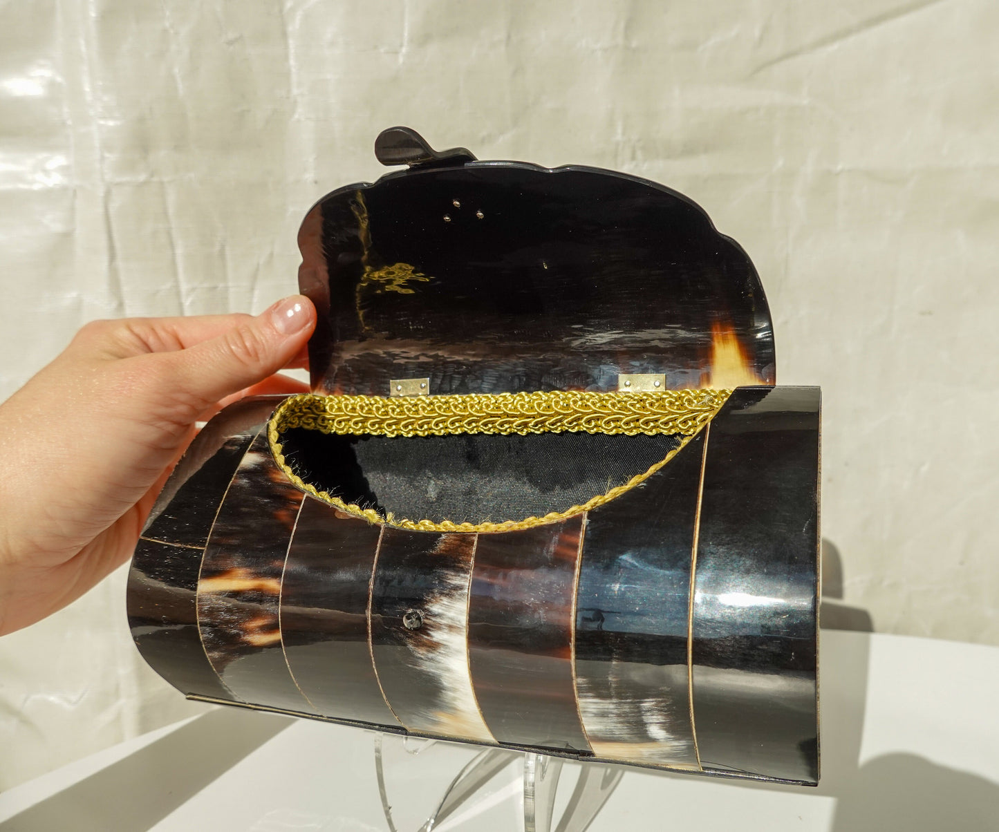 Vintage Exotic Polished Horn Evening Clutch - Vintage Deco Style Clutch - Structured Sculptural Evening Bag