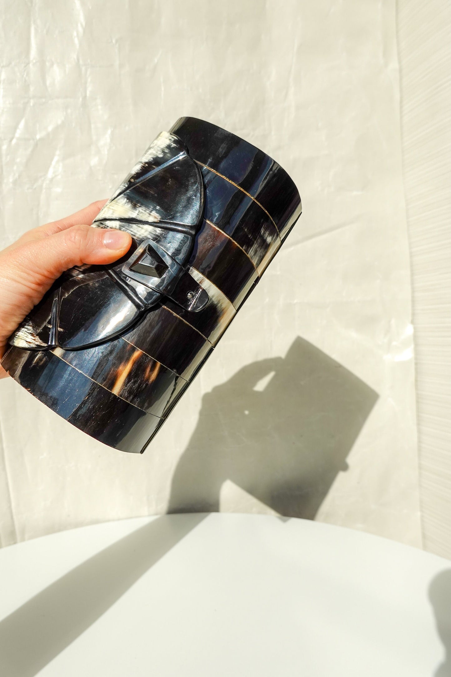 Vintage Exotic Polished Horn Evening Clutch - Vintage Deco Style Clutch - Structured Sculptural Evening Bag