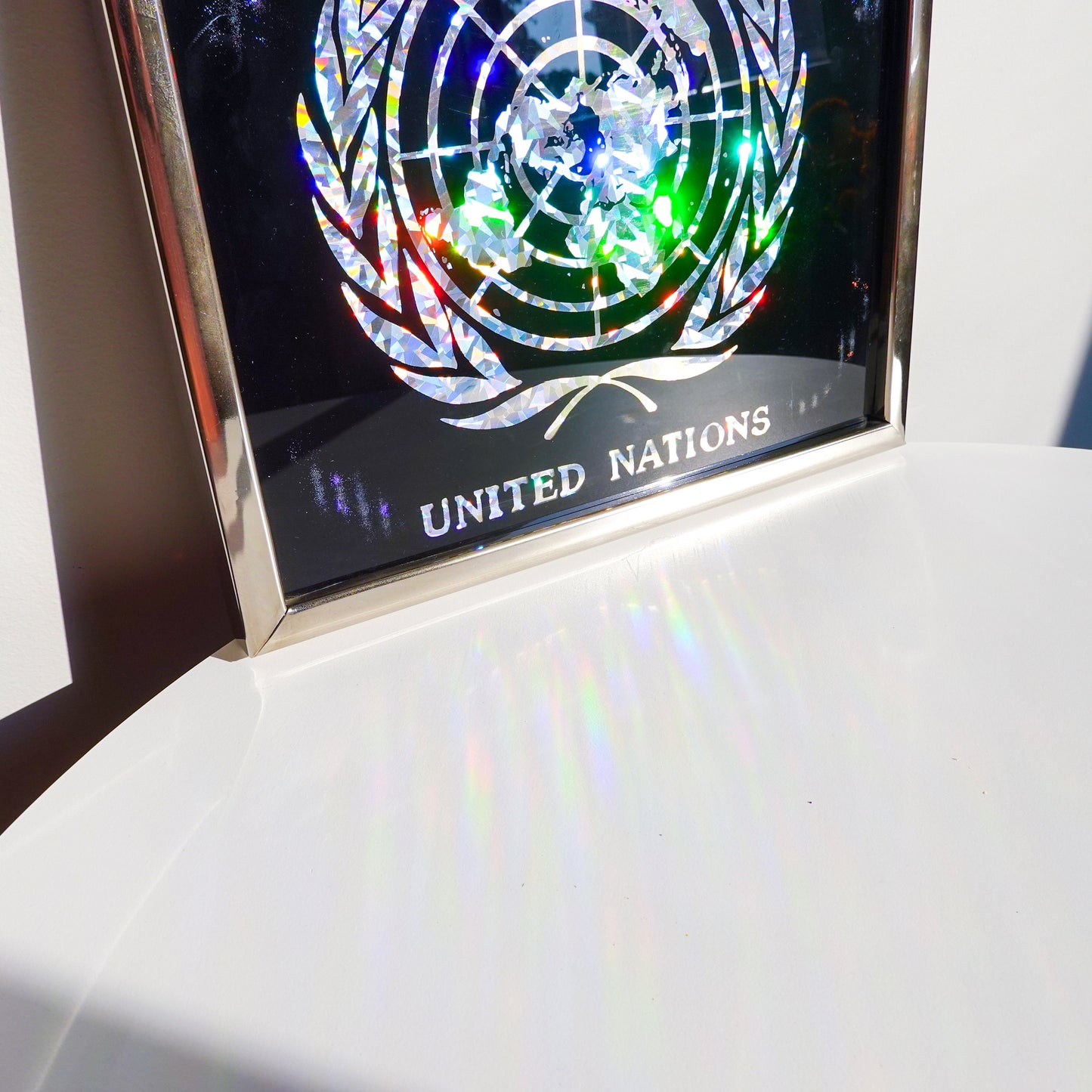 90's United Nations Souvenir - Vintage U.N. Art - Holographic Framed Wall Art