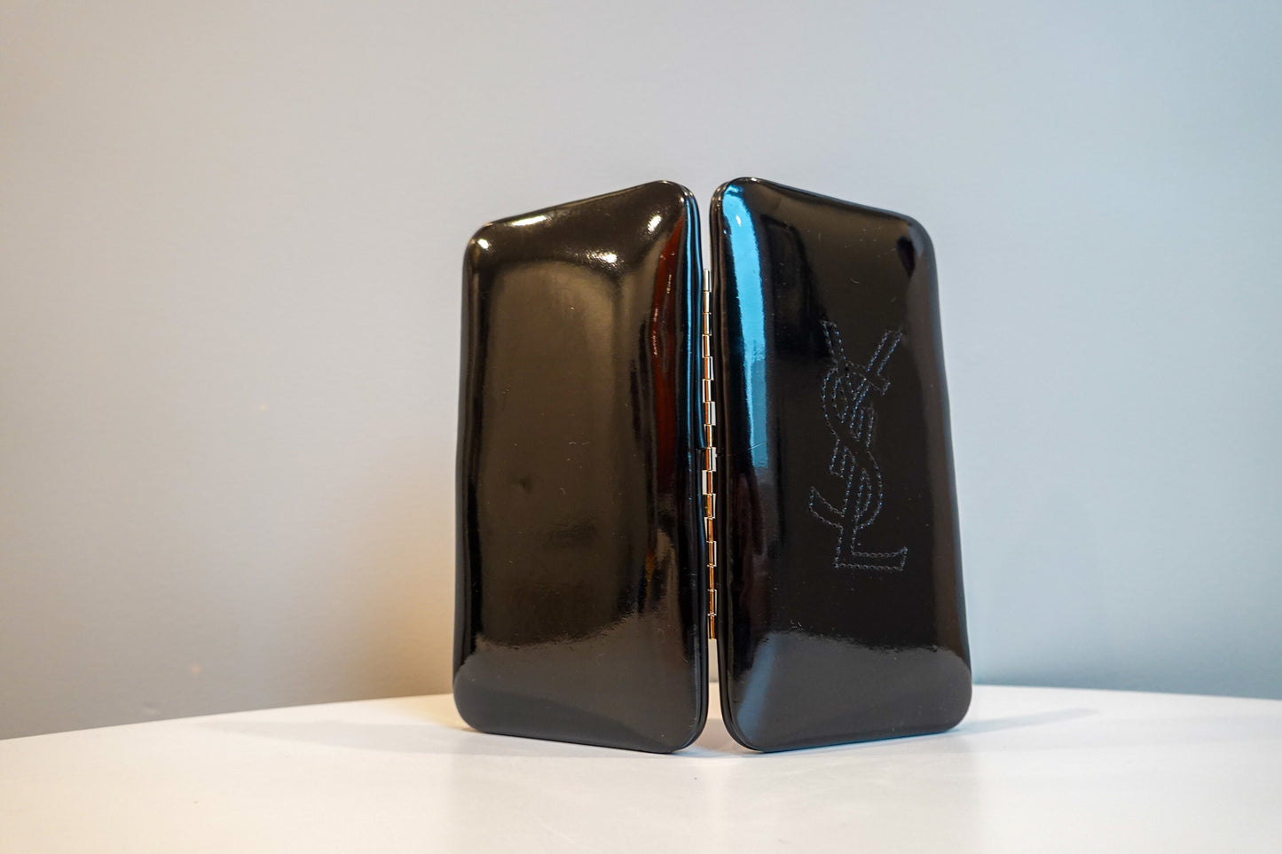 80's YSL Vanity Kit - Vintage Yves Saint Laurent - Black Patent Pleather - NOS YSL Nail Care Kit