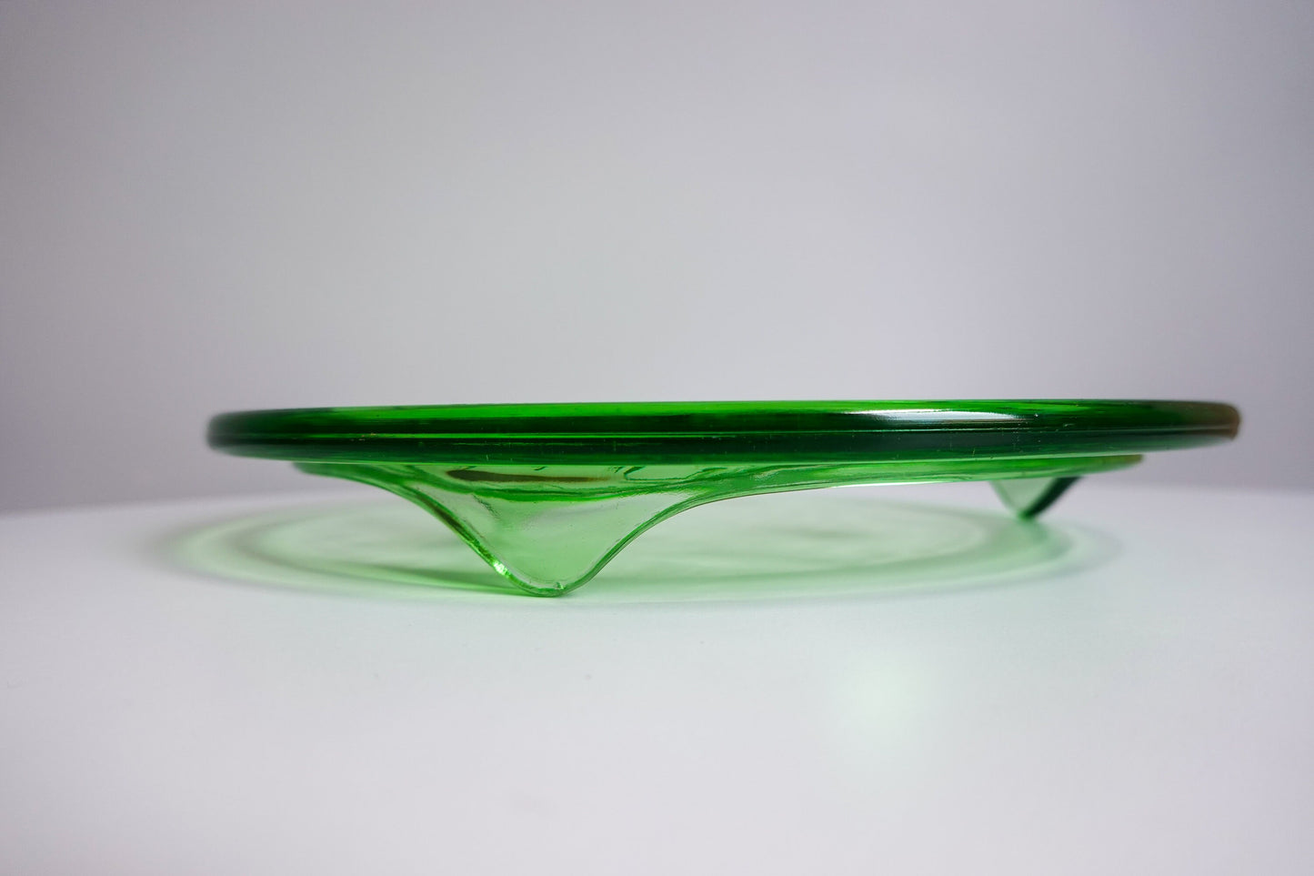 30's Uranium Glass - Vintage Footed Tray or Cake Stand with Flowers - "Jeannette Sunflower" - UV Reactive