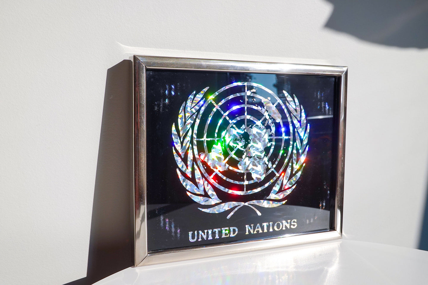 90's United Nations Souvenir - Vintage U.N. Art - Holographic Framed Wall Art