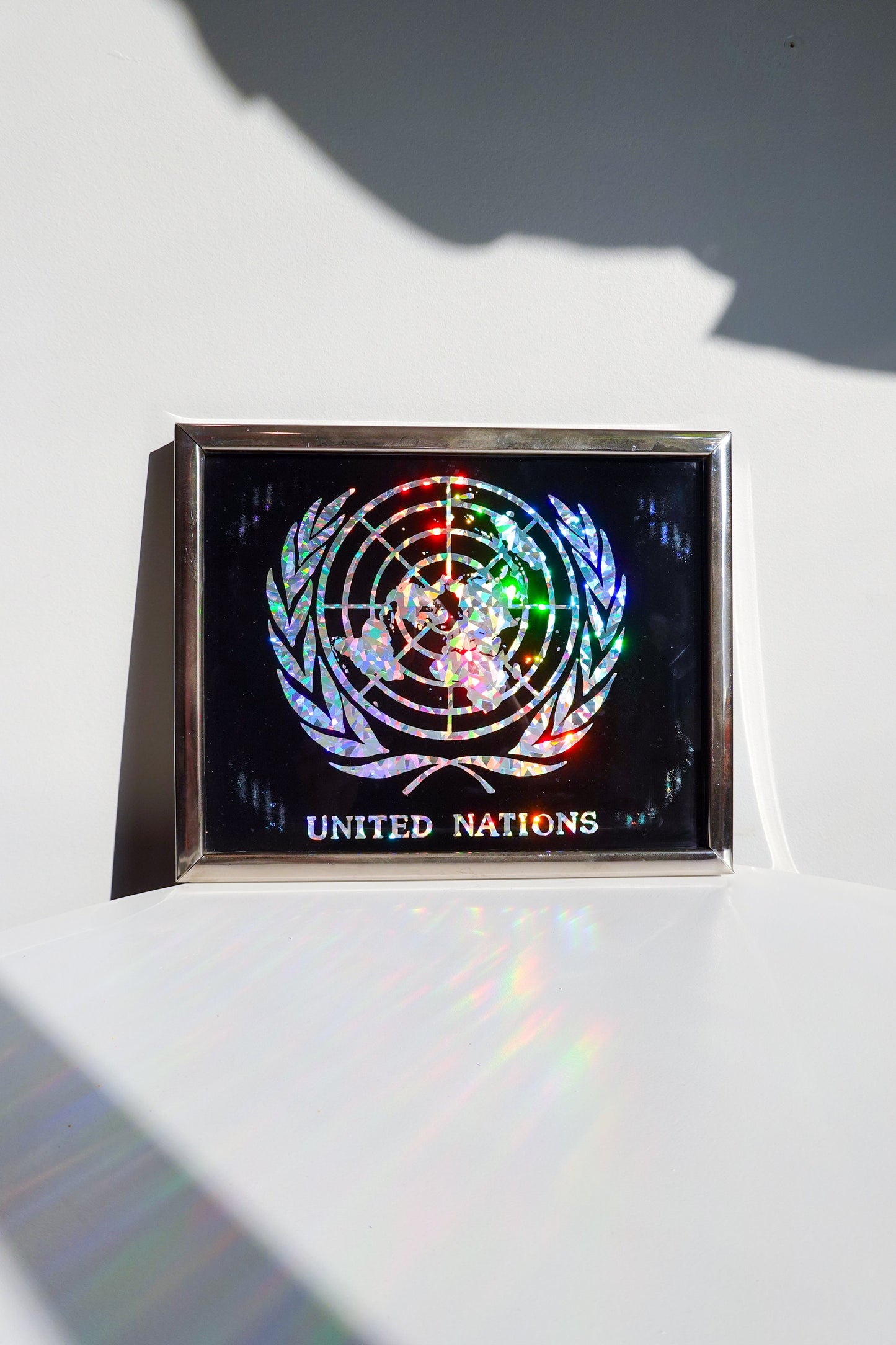 90's United Nations Souvenir - Vintage U.N. Art - Holographic Framed Wall Art