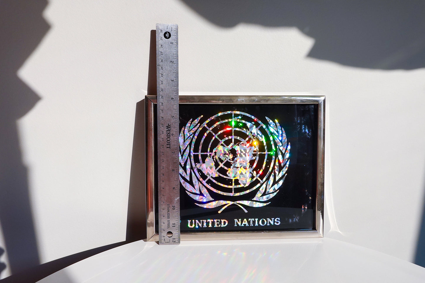 90's United Nations Souvenir - Vintage U.N. Art - Holographic Framed Wall Art