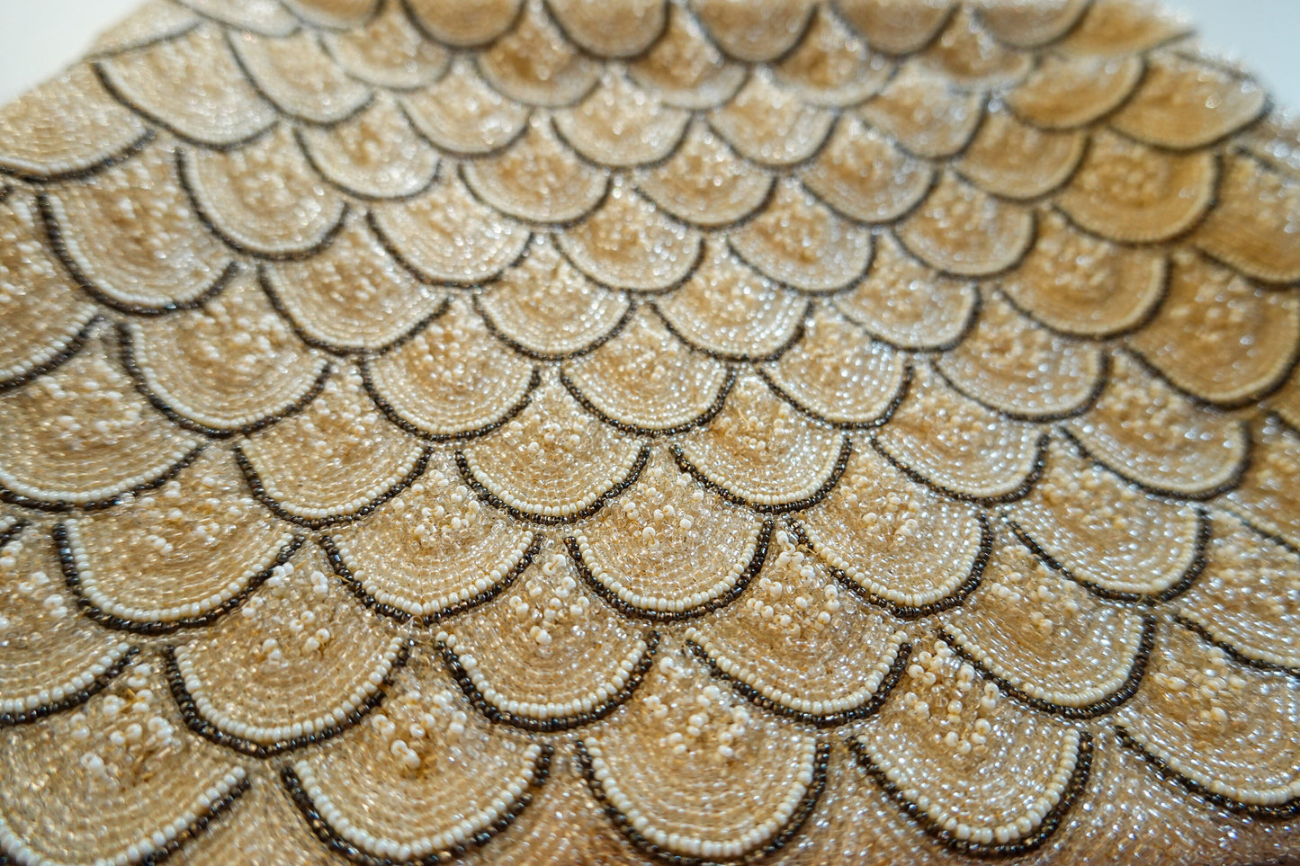 30's Beaded, Scalloped Vintage Evening Bag - Handmade in France - Gold, Silver Handmade Formal Bag