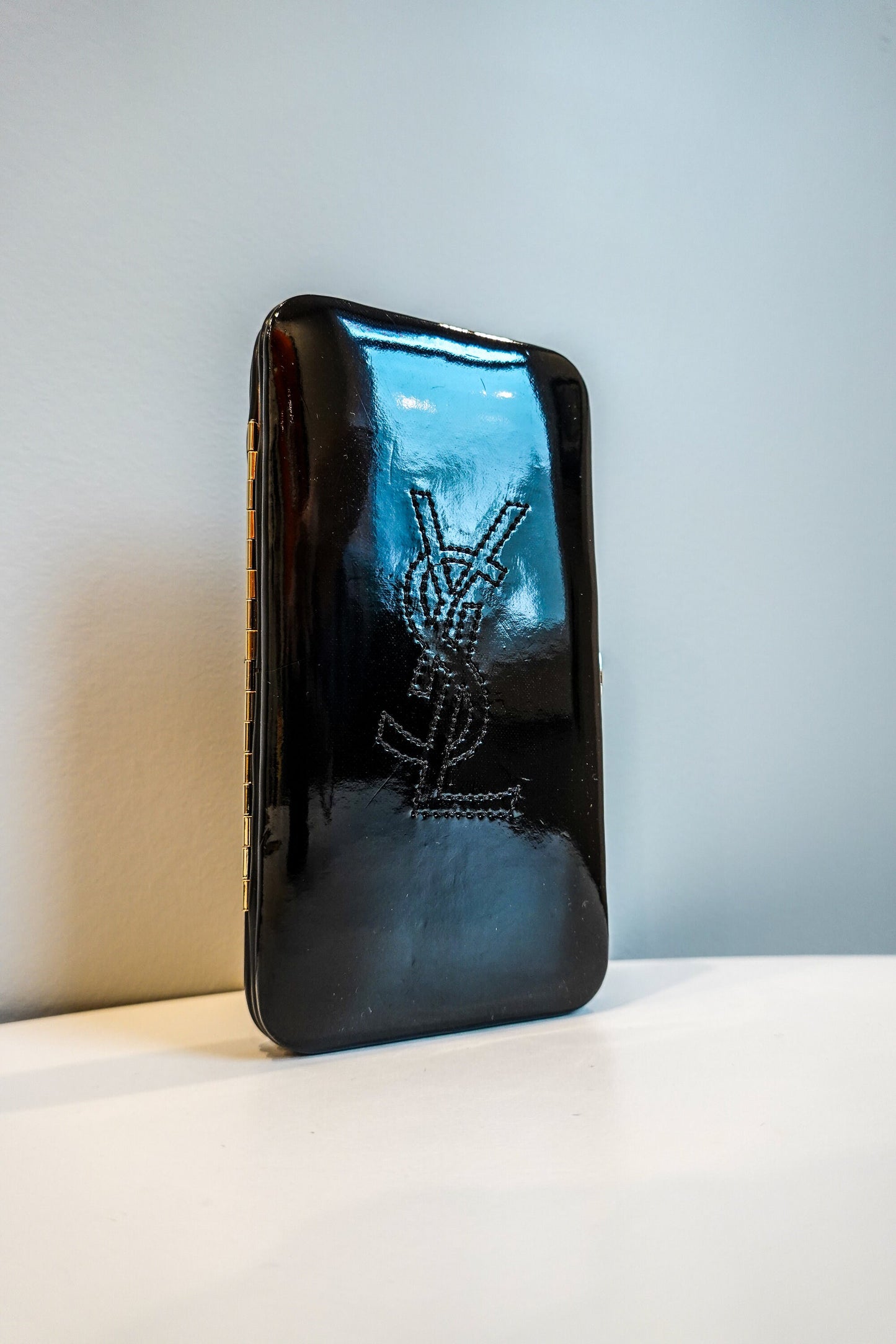 80's YSL Vanity Kit - Vintage Yves Saint Laurent - Black Patent Pleather - NOS YSL Nail Care Kit