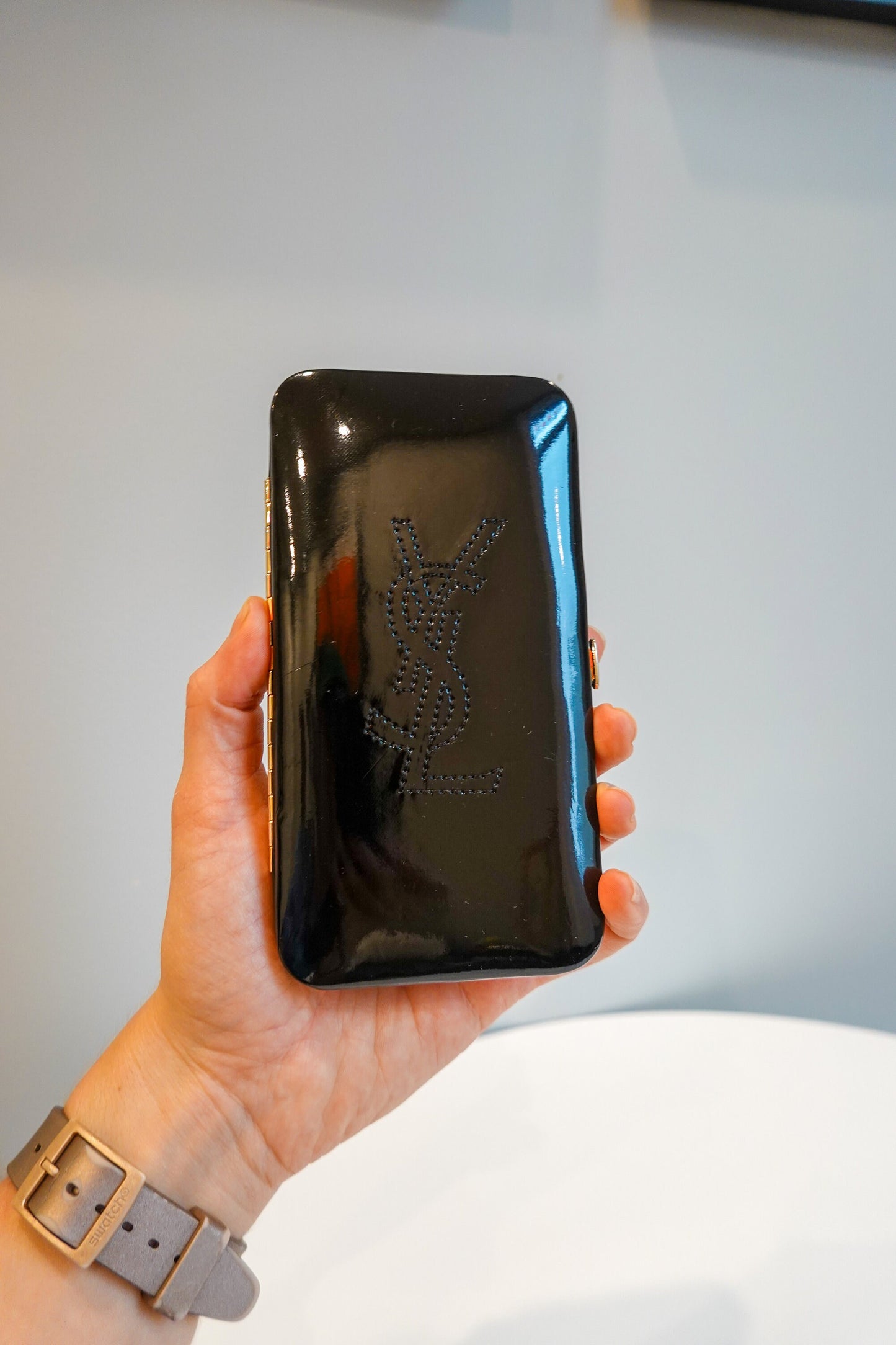 80's YSL Vanity Kit - Vintage Yves Saint Laurent - Black Patent Pleather - NOS YSL Nail Care Kit