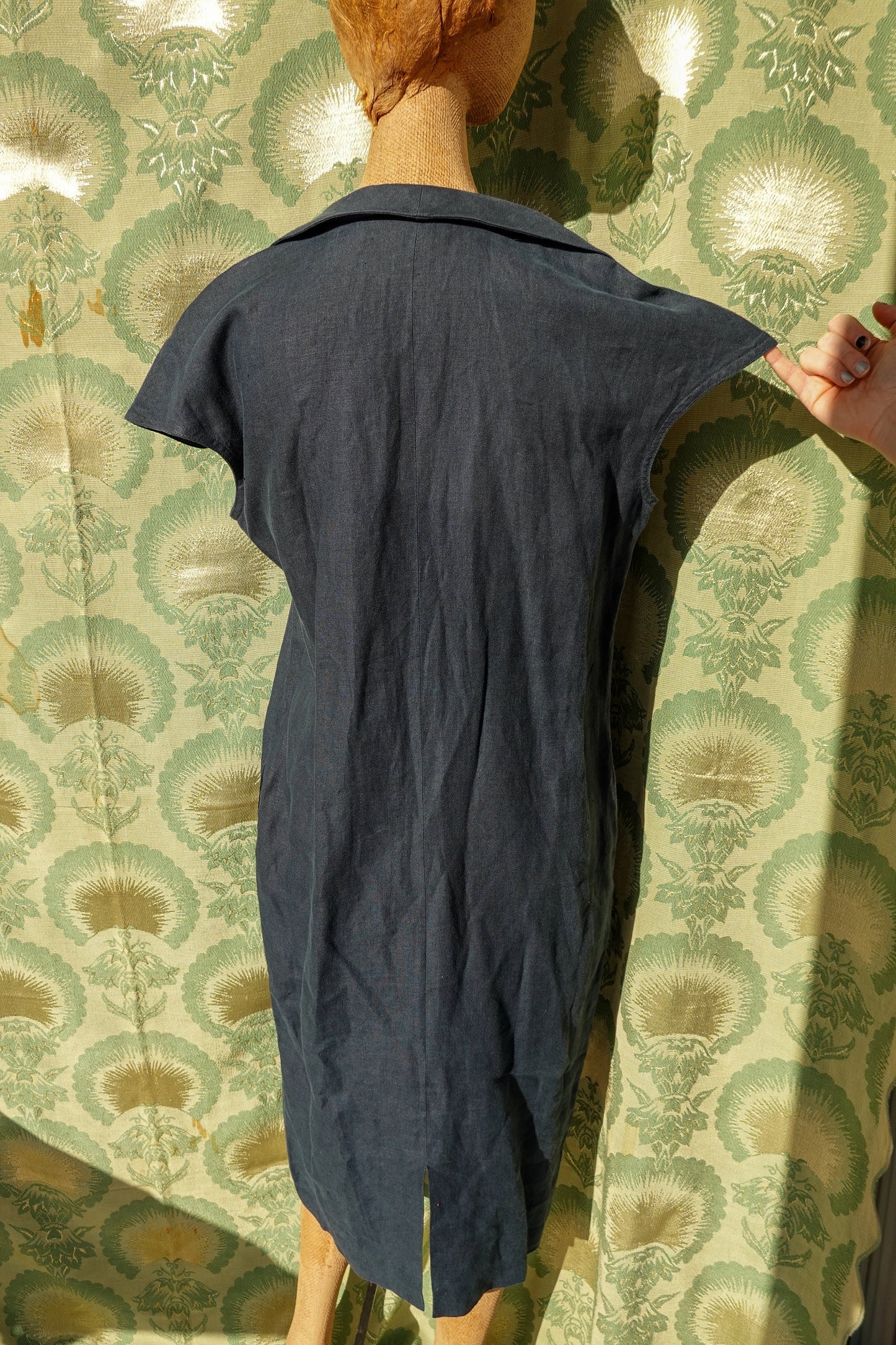 70's Italian Linen Dress - Cap Sleeve Button Up Dress - Medium/Large