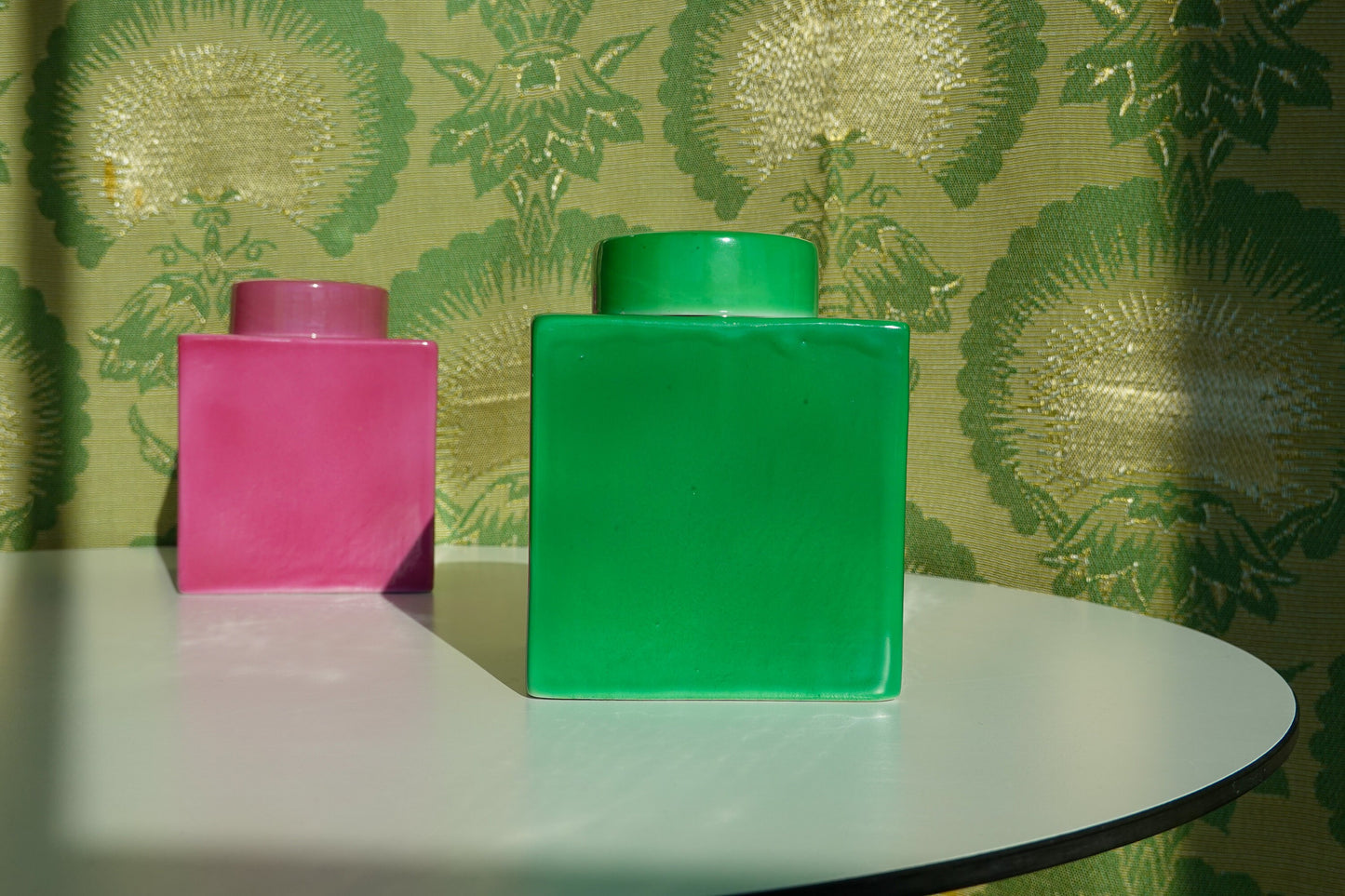 20's Geometric Vessels - Art Deco - Avco Vitrified China - Apothecary Jars - Vanity Jar, Boudoir