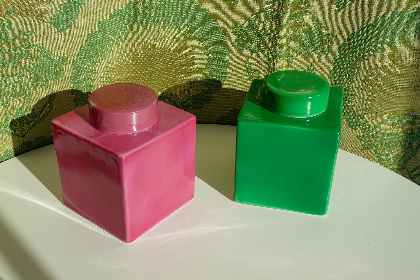 20's Geometric Vessels - Art Deco - Avco Vitrified China - Apothecary Jars - Vanity Jar, Boudoir