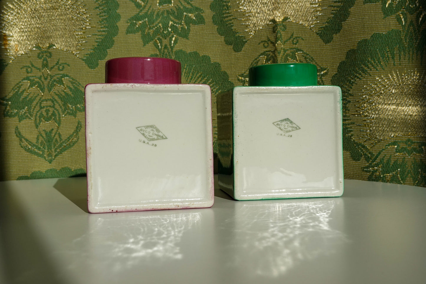 20's Geometric Vessels - Art Deco - Avco Vitrified China - Apothecary Jars - Vanity Jar, Boudoir