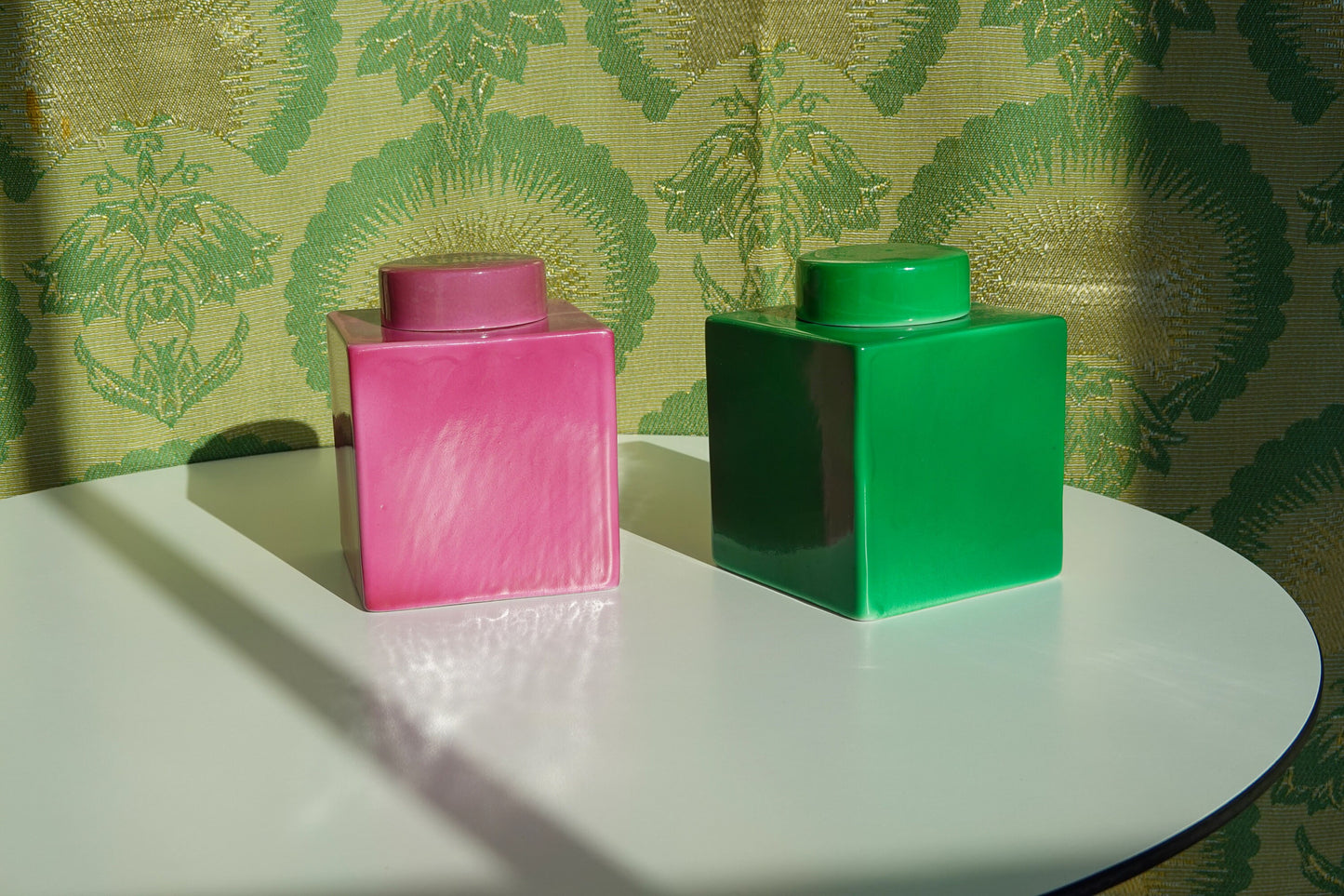 20's Geometric Vessels - Art Deco - Avco Vitrified China - Apothecary Jars - Vanity Jar, Boudoir