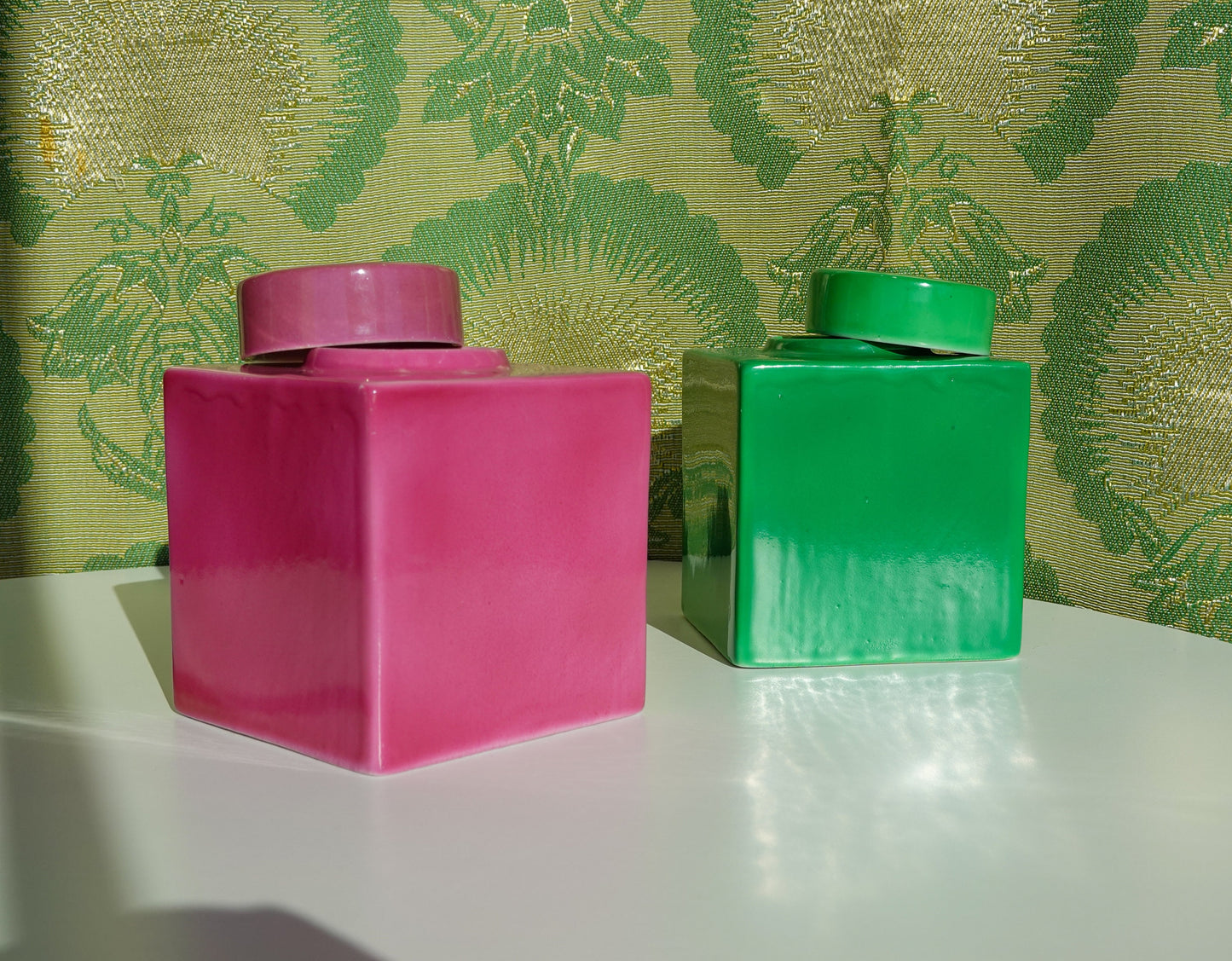 20's Geometric Vessels - Art Deco - Avco Vitrified China - Apothecary Jars - Vanity Jar, Boudoir