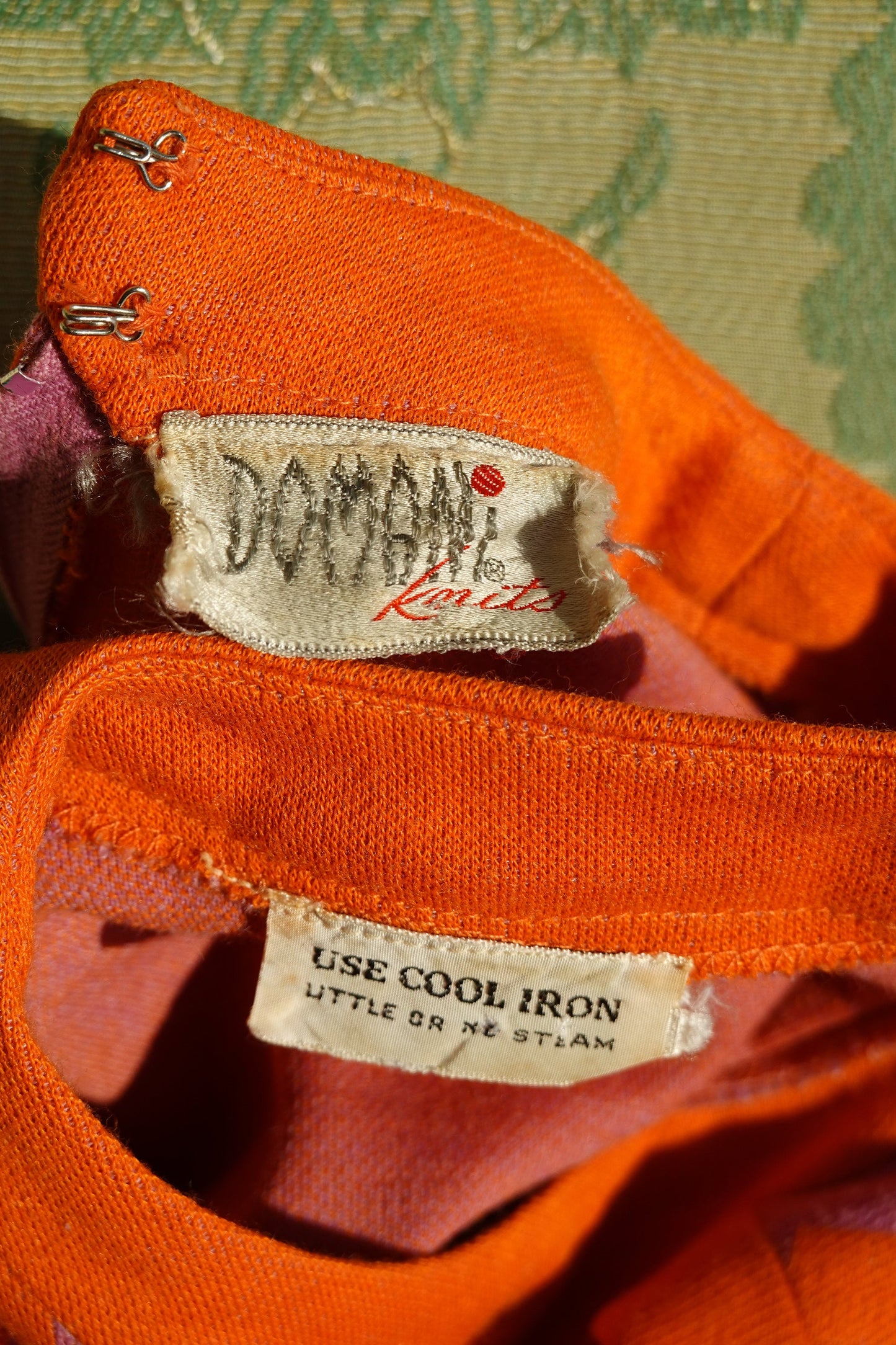 60's Purple & Orange Shift with Peak-a-boo Front - Vintage Knit Bright Geometric Short Dress - Domani Knits - Small/Medium