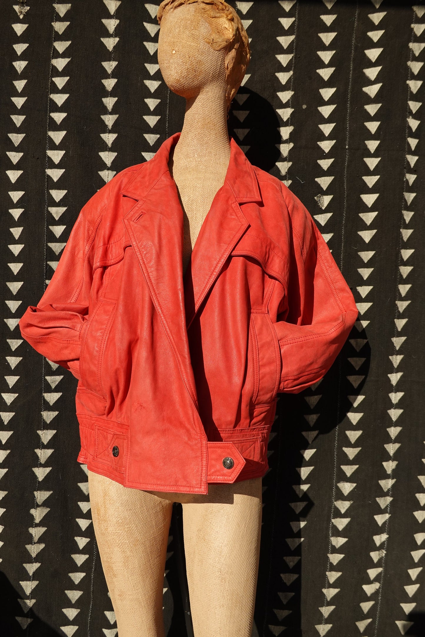80's Leather Jacket - Dolman Sleeve Biker Jacket - Vintage Red Moto Jacket - G-III Global Identity Leather - Size Large