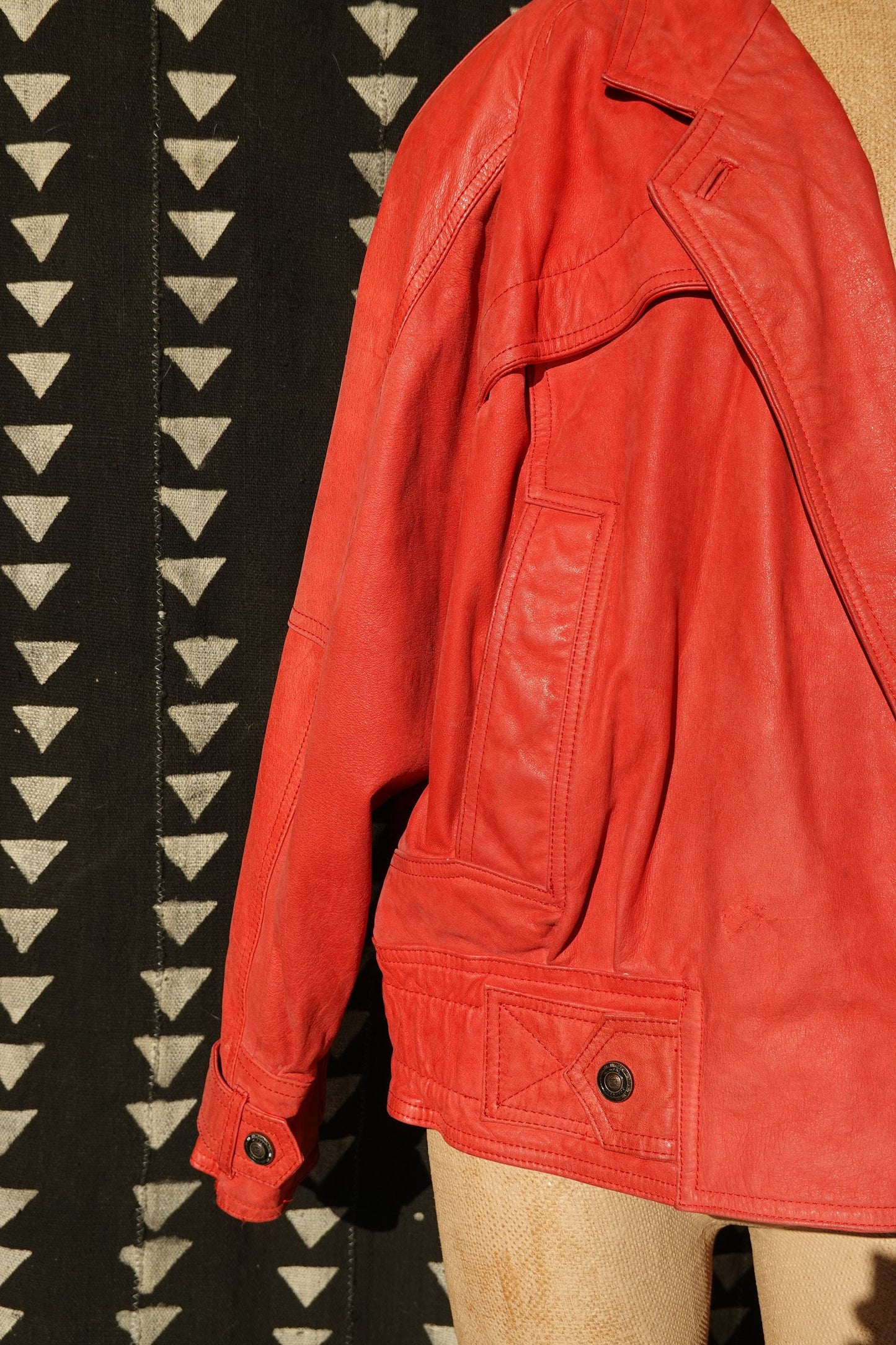 80's Leather Jacket - Dolman Sleeve Biker Jacket - Vintage Red Moto Jacket - G-III Global Identity Leather - Size Large