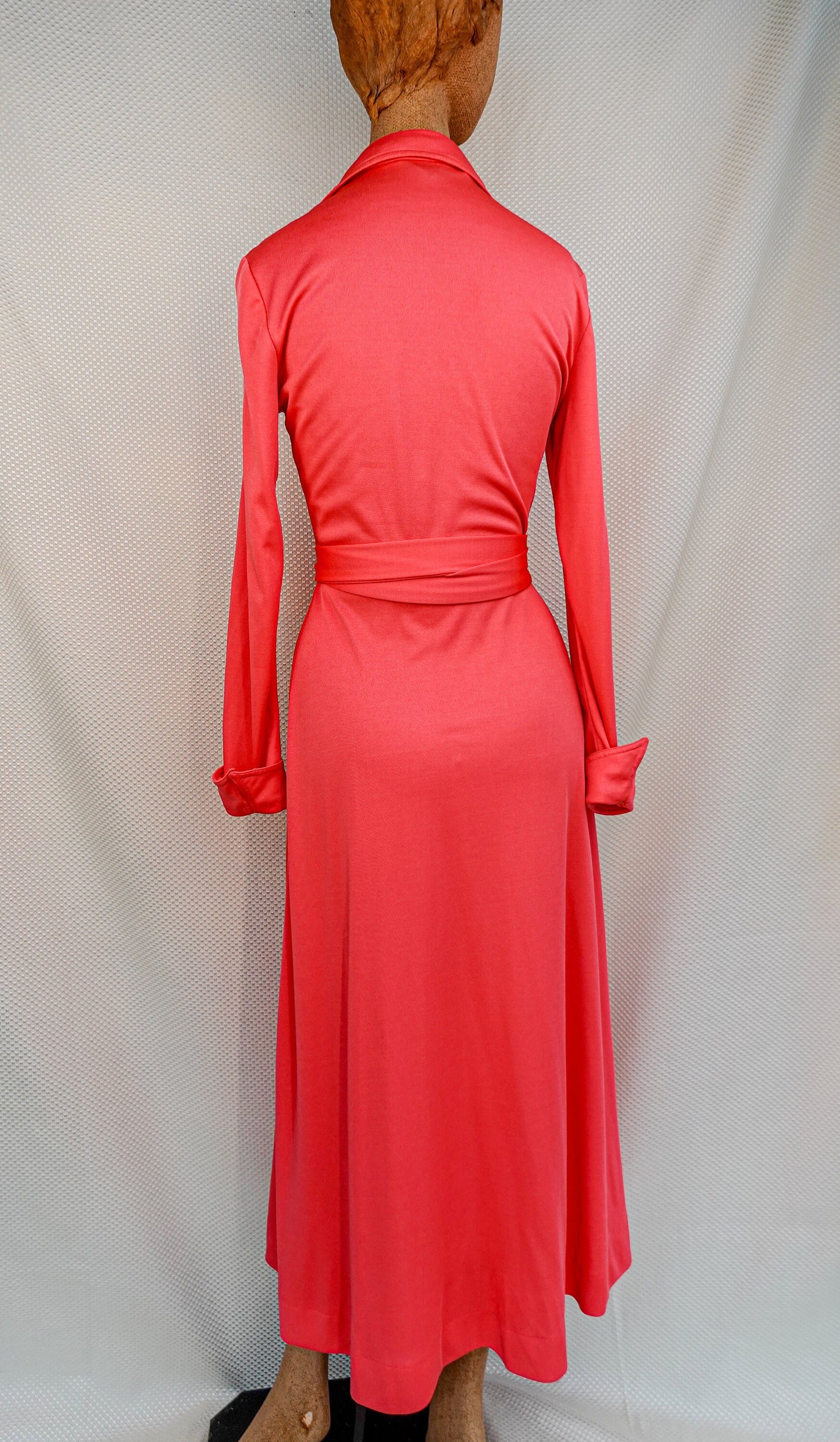 70's Wrap Dress - Vintage Neon Pink Long Sleeve Wrap Dress - Parade New York - Super Flattering - Small
